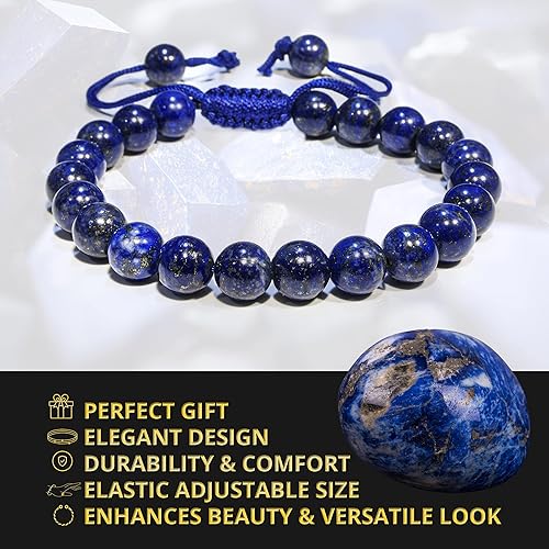 Vista 4 de Adjustable Crystal Bracelet – Gemstone Bead Bracelet with Adjustable Macrame String – Chic Gemstone Bracelet for Men and Women – 8mm Round Healing