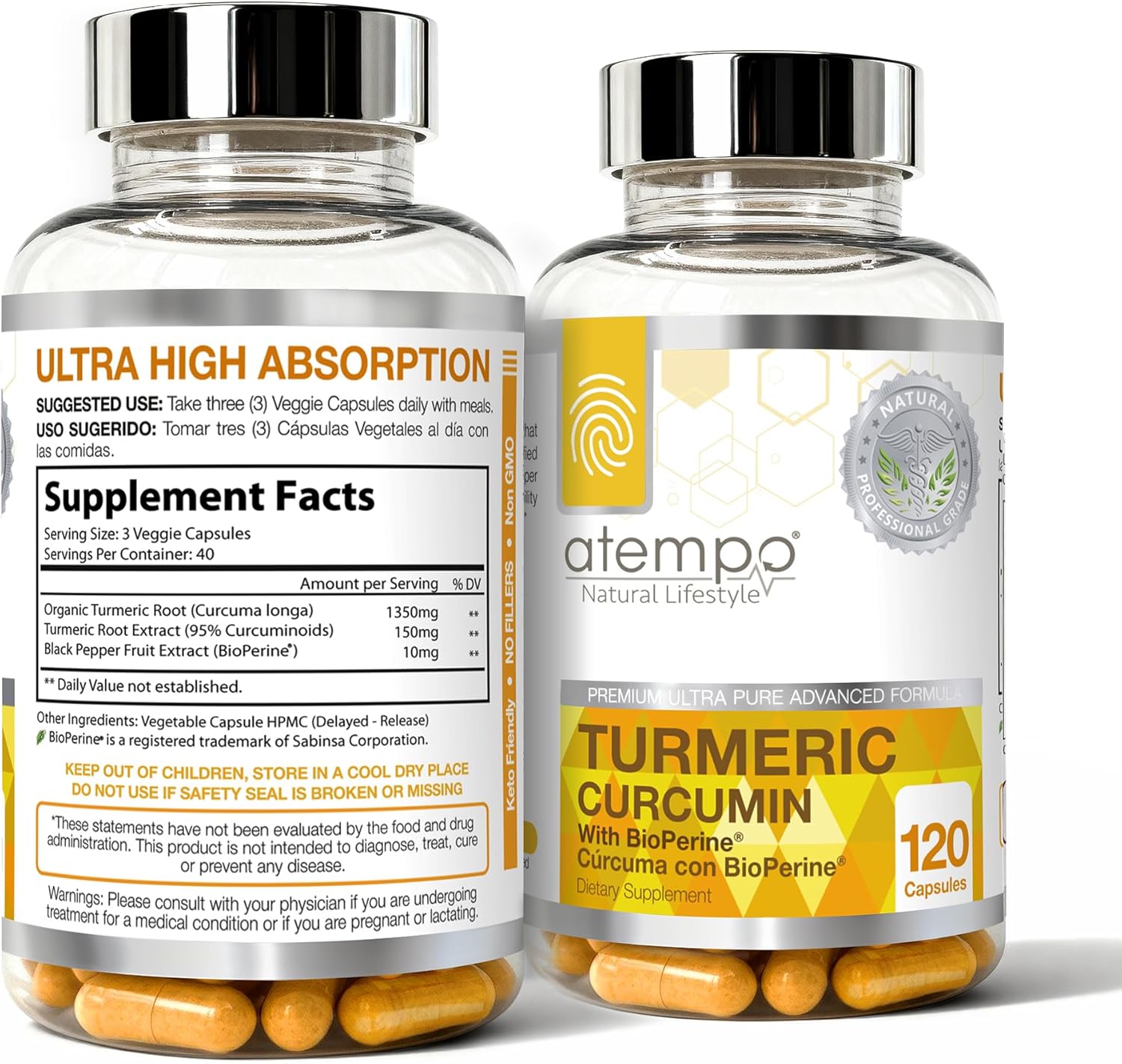 Turmeric Curcumin Supplement with Black Pepper Extract 1500mg – Absorption, Supports Joint Health – Non-GMO, 120 Vegan Capsules