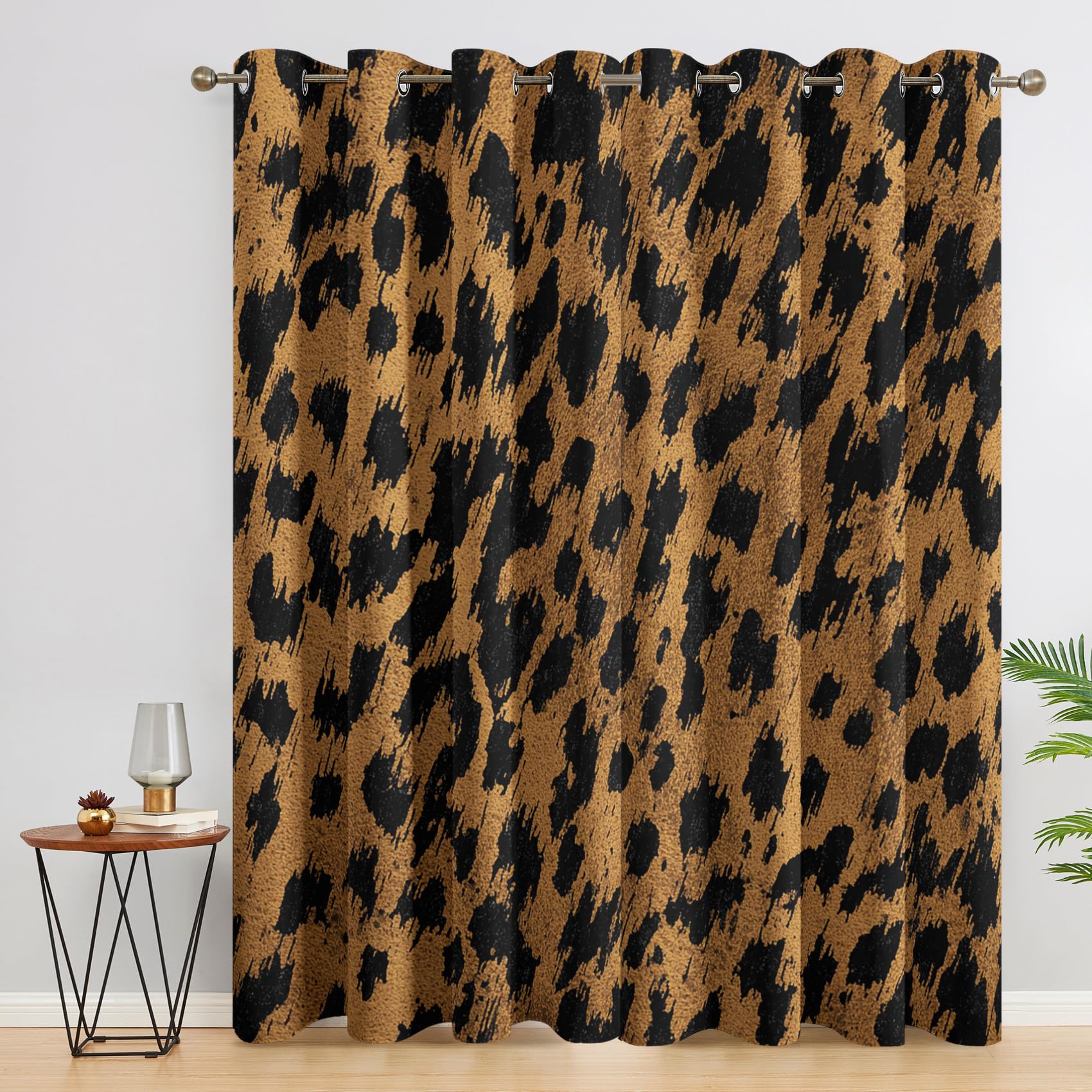 Leopard Print Curtains 46 x 54 Inch 2 Panels, 95% Blackout, Cheetah Brown Curtains for Bedroom, Living Room, Home Decor, Thermal Insulated Eyelet Window Drapes KCN256