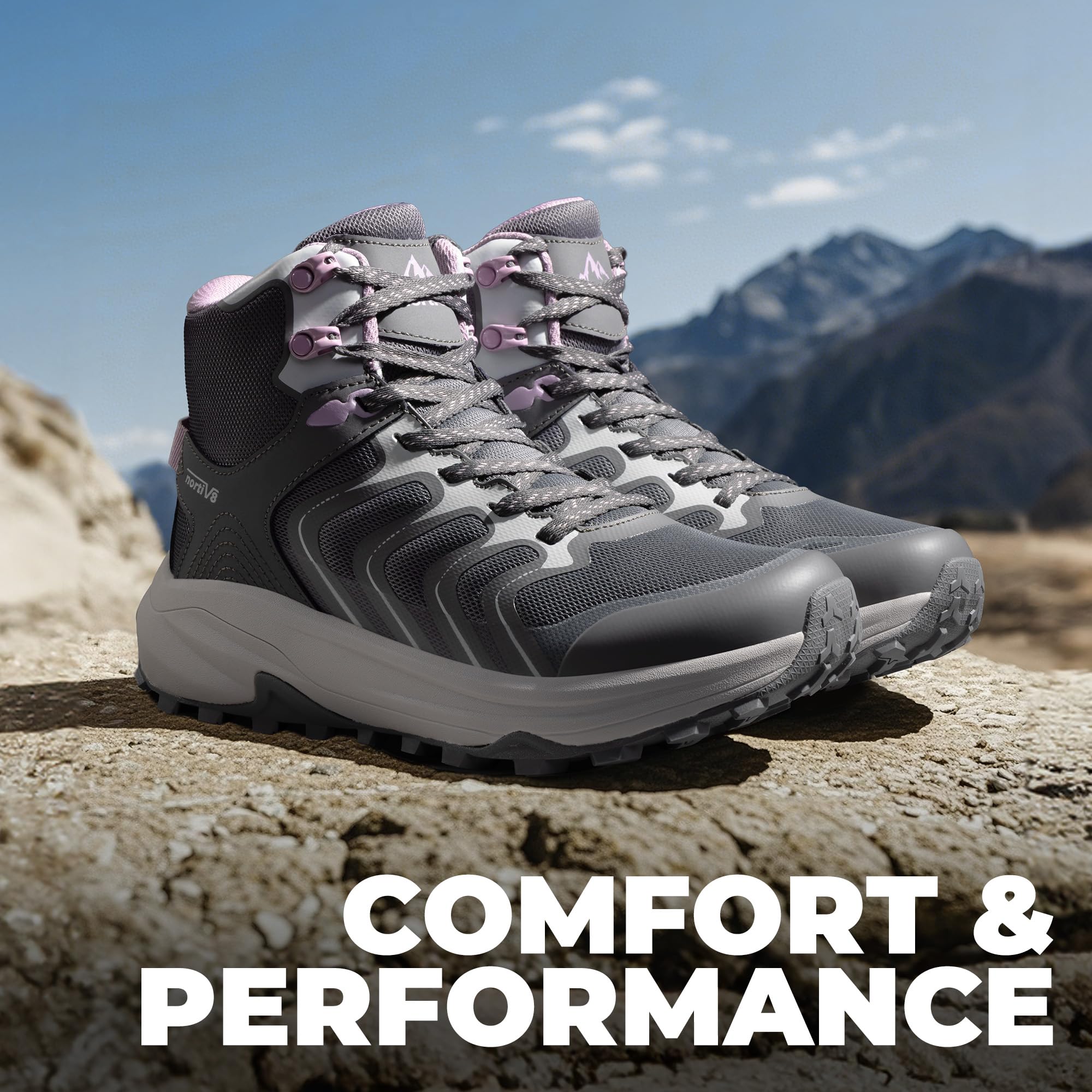 NORTIV 8 Stivali da trekking da donna, impermeabili, con supporto per arco plantare, per camminare, all'aperto, comodi, leggeri, Echo Mid