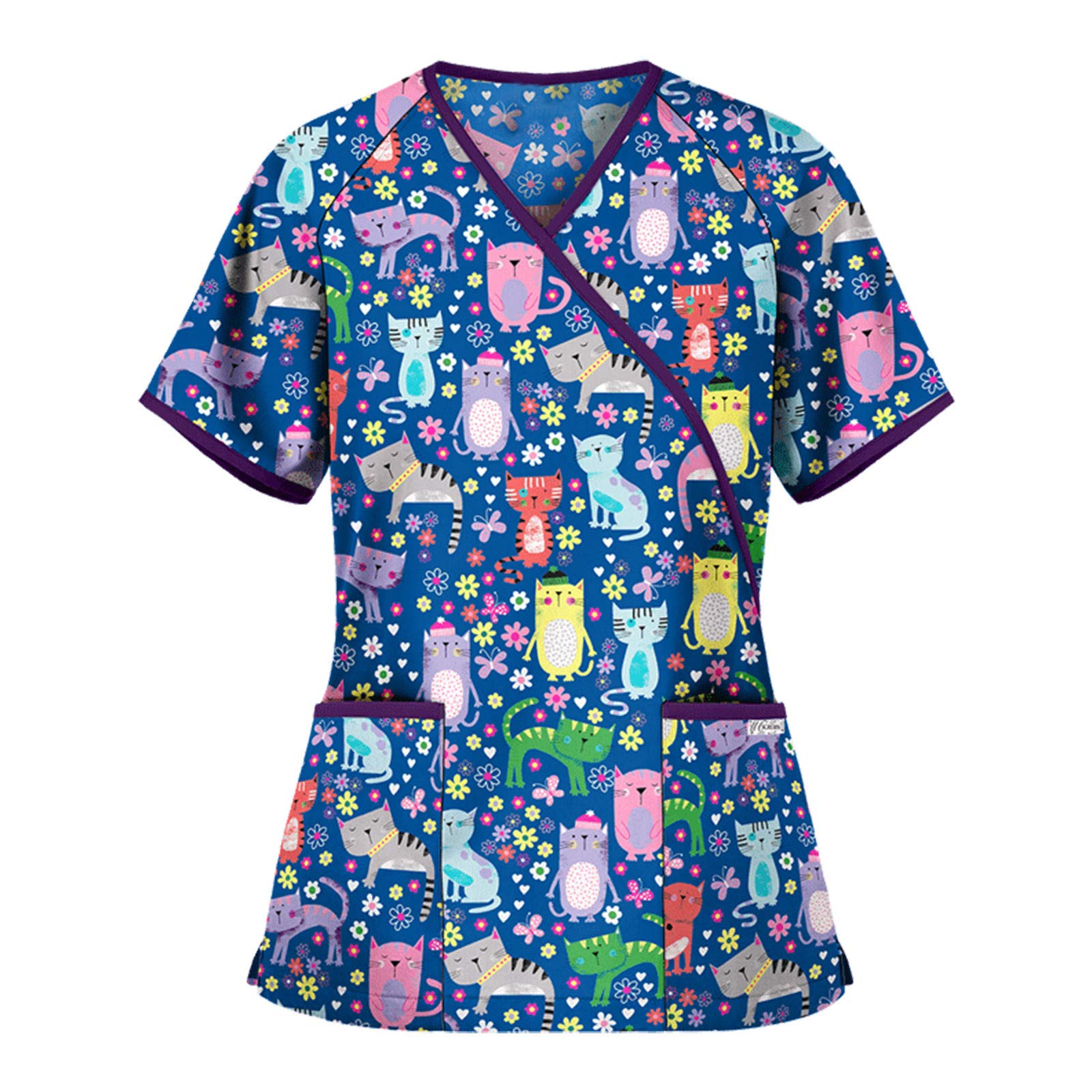 Sizoer Enfermera Casaca Mujer Manga Corta Cuello En V Bata Blanca De Laboratorio Confortable Bata Estetica Mujer Profesional Blusa Mujer con Bolsillos Camisetas De Manga Larga para Mujer