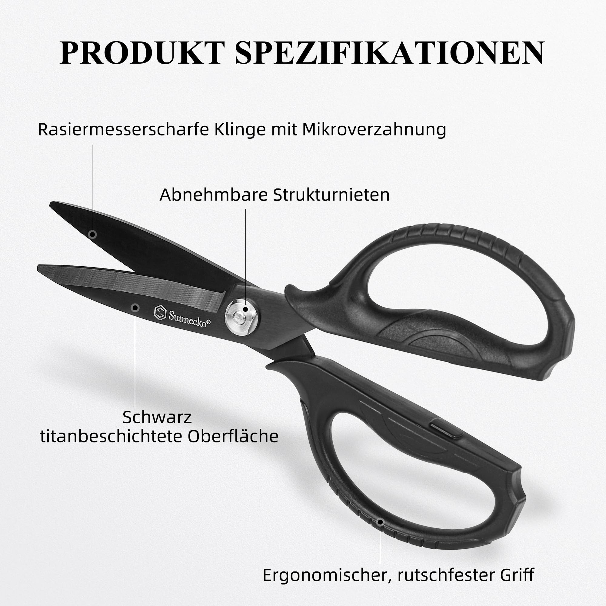 Sunnecko Küchenschere Haushaltsschere Schere Küche - 8 Zoll Bonsai Schere Micro Mehrschichtige Japanische Küchenschere Schwarz Titanbeschichtete Kräuterschere Edelstahl Gemüseschere Kitchen Scissors