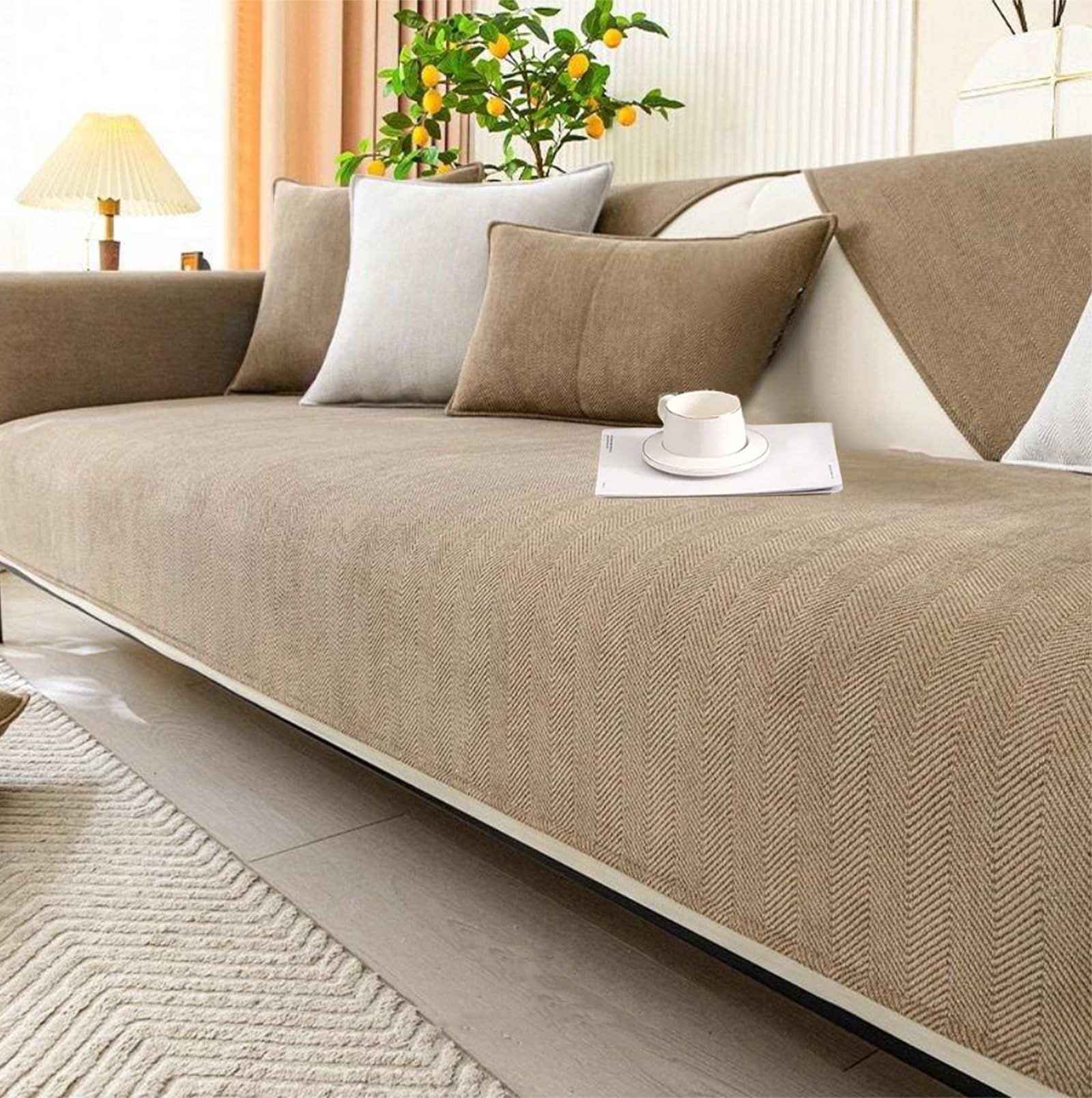 Soft Chenille Sofa Cover – Non-Slip, Washable & Pet-Friendly Couch Protector – Fits Multiple Styles – Modern Colours for Home Décor (Mocha Brown (A), 90×120cm)
