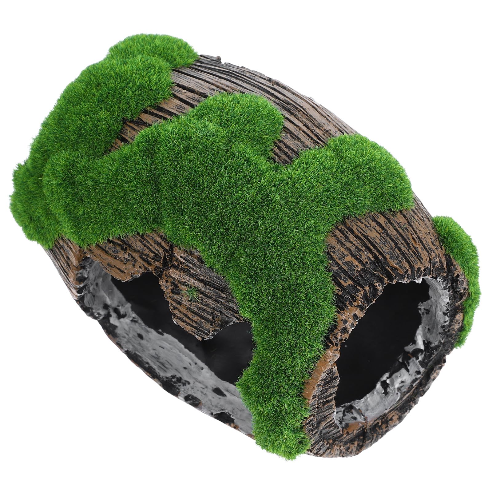 Broken Barrel Aquarium Hideout Cave for Betta Fish and Shrimp Resin Fish Tank Decoration with Moss Large Size