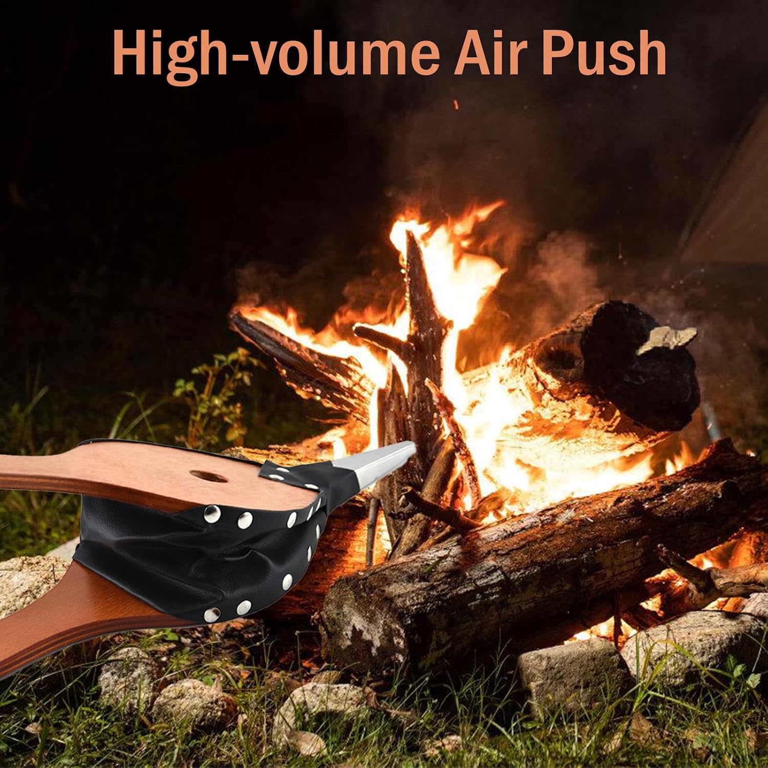 15"x5" Wooden Air Blower with Cast Iron Nozzle, for Outdoor Camping, BBQ Grill, Chimney Hand Pump, Fire Pit Barbecue Tool Accessories with Hanging Strap