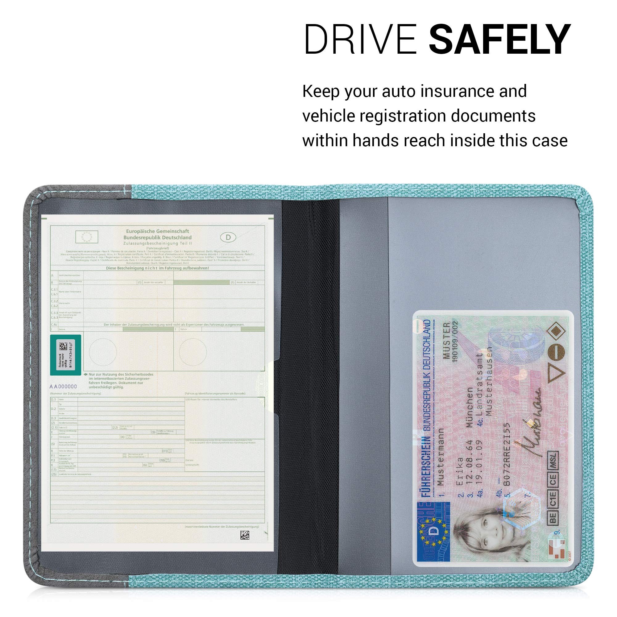 Custodia Per Libretto Auto Kwmobile - Portadocumenti In Tessuto Con Scomparti Per Patente E Carte - Nero, Compatta