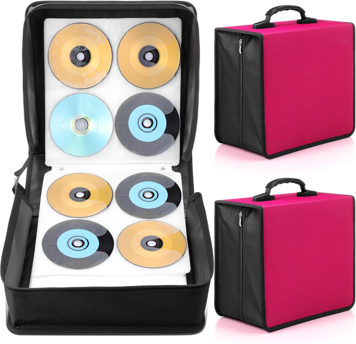 2 Pcs 400 Capacity CD/DVD Case DVD Case Holder Organizer CD Storage Wallets Protective with Zipper 600D Oxford Cloth Disc Wallet for Booklet Album Car Home Office(Black)