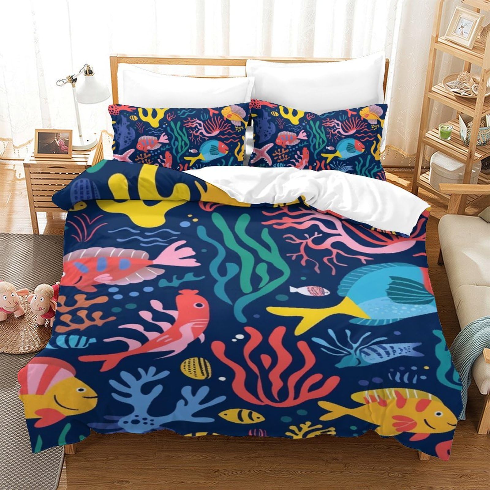 Housse de couette antibactérienne 140x200 cm avec 3 pièces à motif étoiles de mer Shoals pour lit