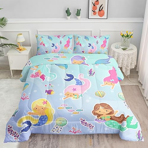 Miniatura 8 de Datura home Juego de Ropa de Cama Edredón Cielo Estrellado Unicornio Patrón Estampado Colcha con 1 y 2 Fundas de Almohada para Dormitorio de Niñas