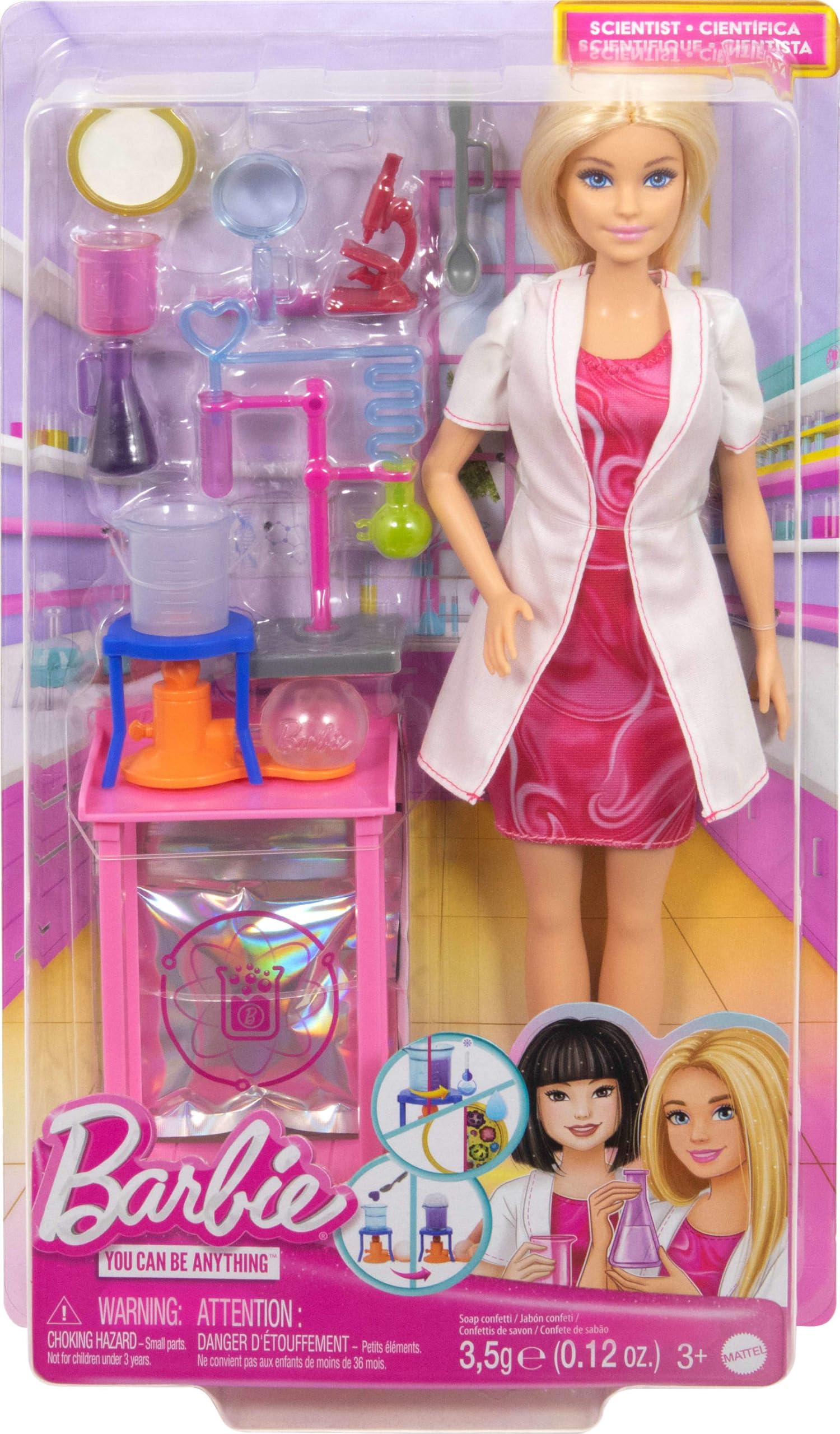 BarbieScientist Doll and Accessories with Blonde Fashion Doll, Lab Table,  Microscope, Color-Change Beaker Petri Dish Accessories