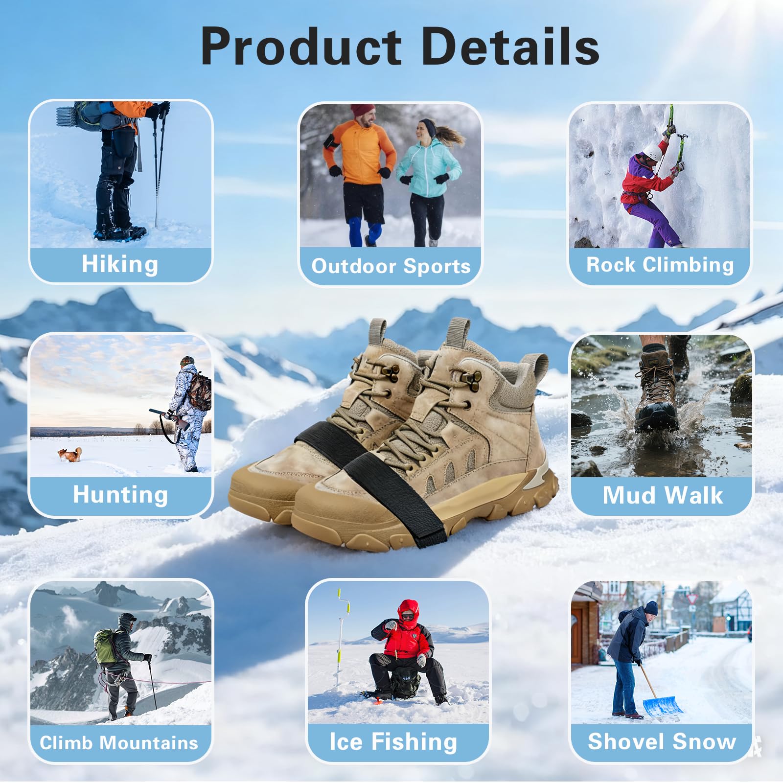 Spikes voor schoenen winter, 2 stuks anti-slip schoen spikes, stijgijzers voor wandelschoenen, schoen klauwen, spikes voor schoenen, schoen spikes sneeuw en ijs, spikes zool wandelen wandelen hiking