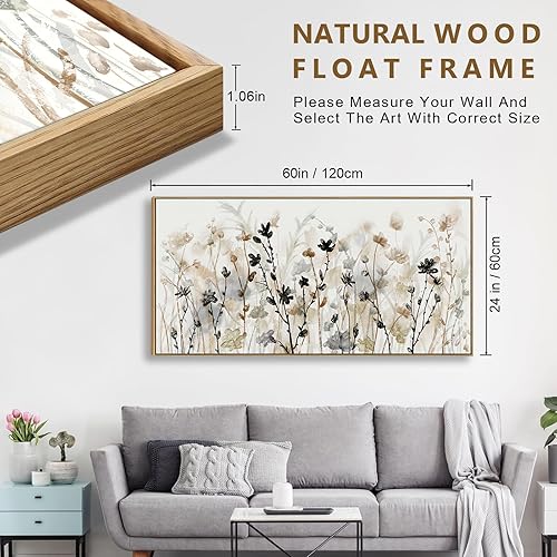 Miniatura 2 de Lienzo enmarcado de flores para pared, cuadros abstractos de paisaje gris crema marrón, impresiones sobre lienzo para el hogar, sala de estar,