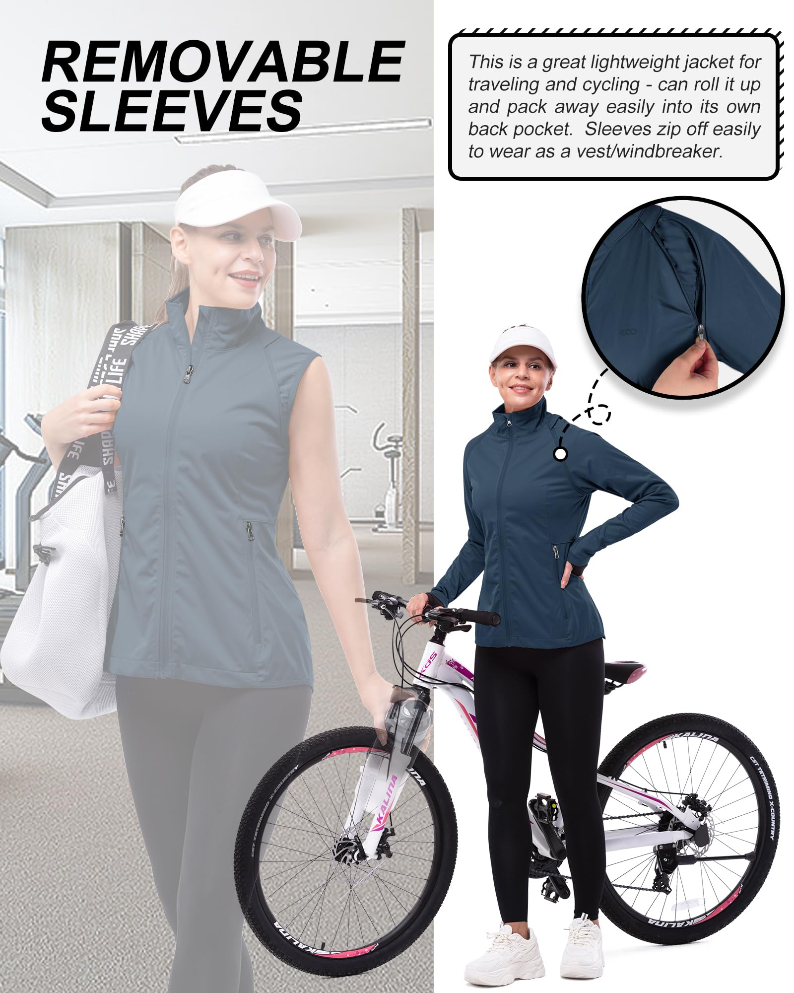 33,000ft Women's Zip Up Lightweight Athletic Workout Yoga Cycling Track Running Jacket Waterproof Windproof Reflective