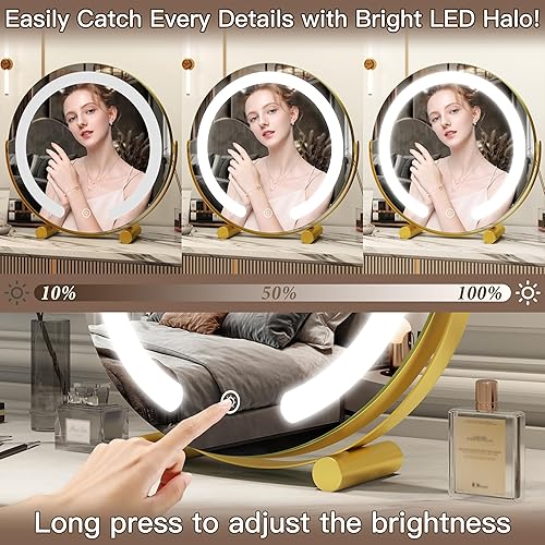 Miniatura 4 de FENNIO Espejo de tocador con luces, espejo de maquillaje con luz LED COB de 13 pulgadas, espejo de maquillaje redondo con luces con iluminación de 3