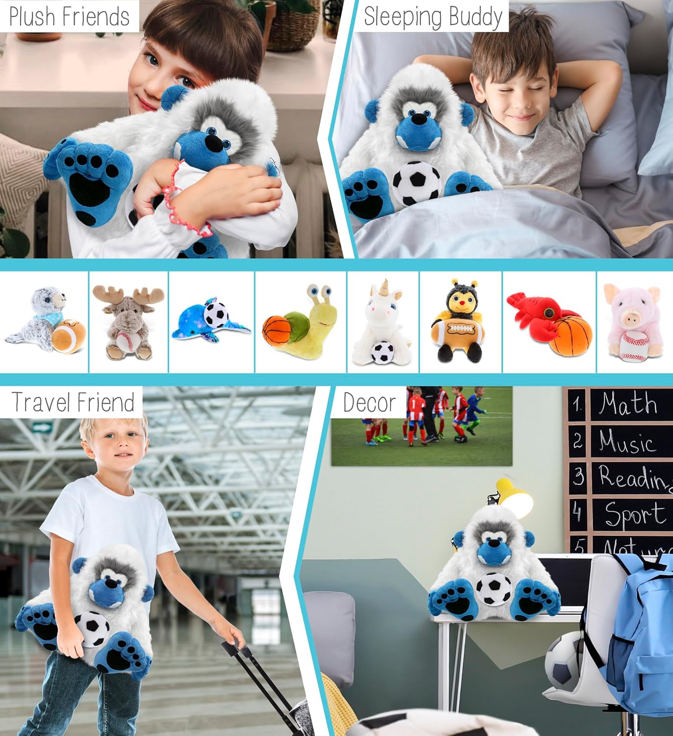 DolliBu Yeti Stuffed Animal with Soccer Ball Plush - Soft and Huggable Yeti, Adorable Playtime Plush Toy, Cute Wild Life Gift, Super Soft Stuffed Doll Animal Toy for Kids, Adults - 12 Inches