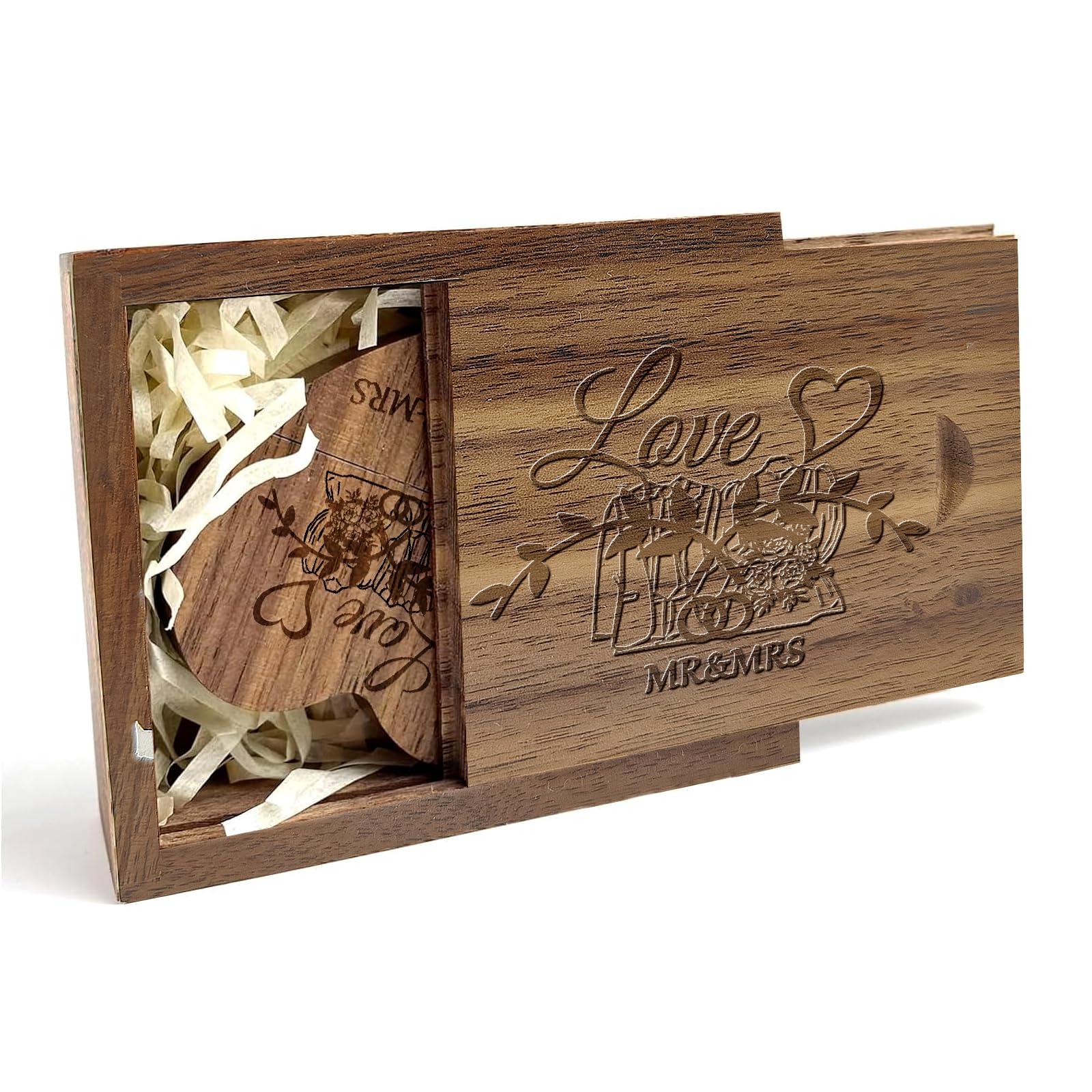 Heart Shape Wood USB Flash Drive 32GB USB 3.0 with Gift Box,TATMOHIK Wedding USB Memory for Storing Photos Walnut Wooden Thumb Drive for Keepsakes for