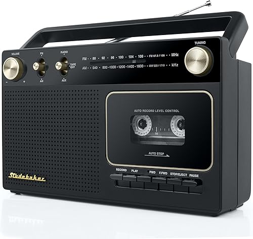 Studebaker Portátil Retro Home Audio estéreo AMFM Radio y reproductor de cassettegrabadora con conector de entrada auxiliar y altavoces integrados