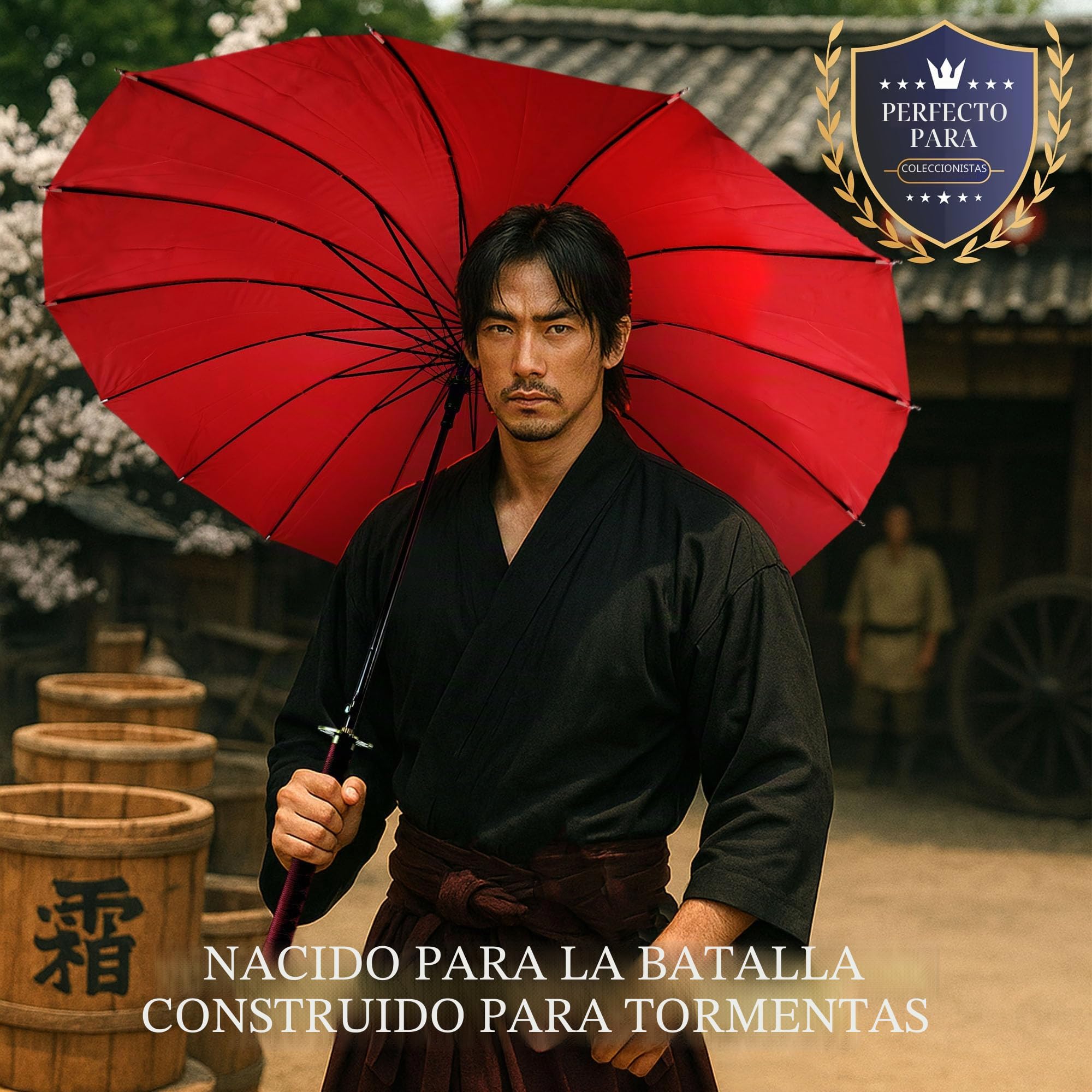 Swords and more Paraguas One Piece, versión premium de 16 K, grande, Katana Samurai, espada, paraguas resistente a las tormentas con mango largo