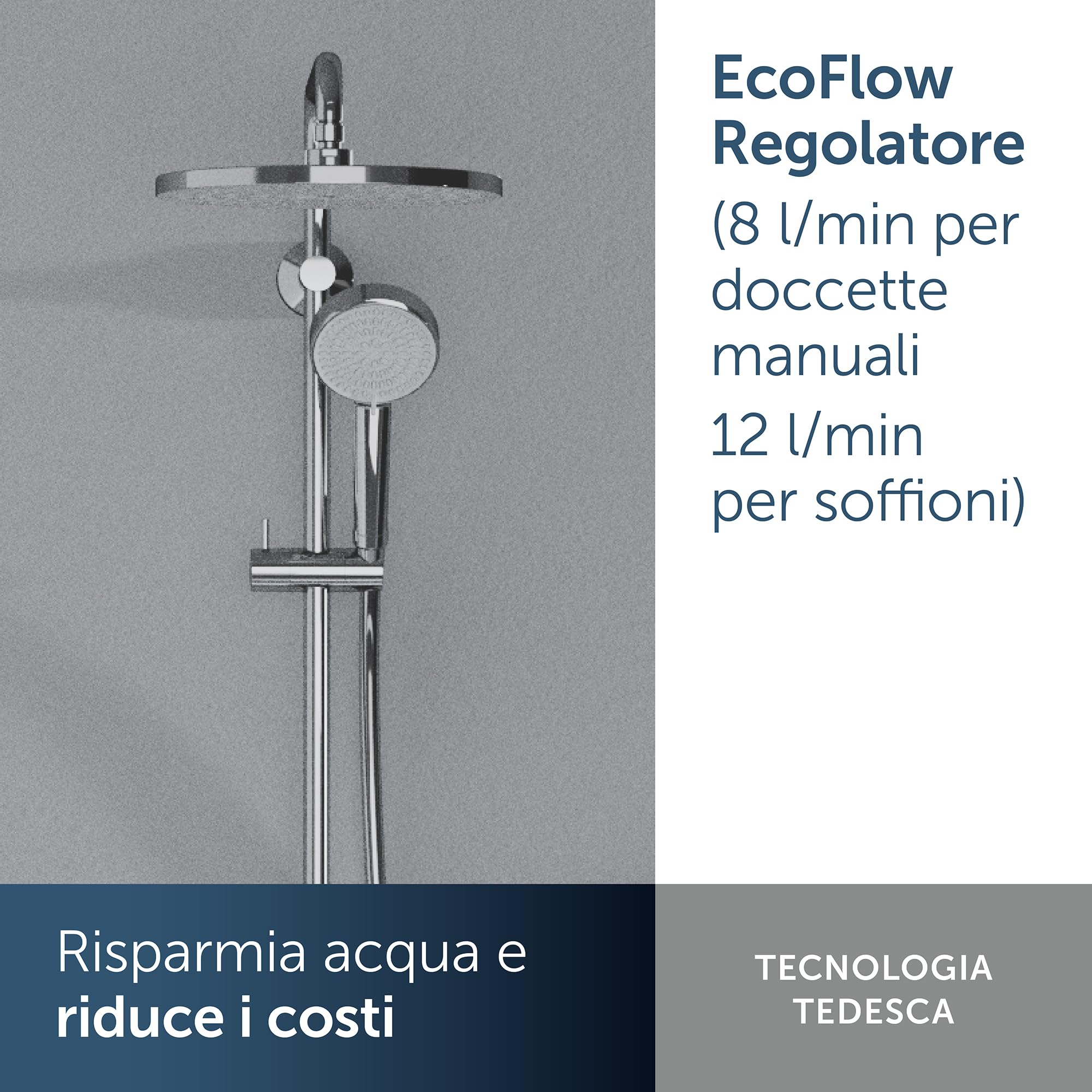 Ideal Standard Alero colonna doccia, kit doccia a risparmio idrico con due tipi di getto (SilkRain e Rain), montaggio flessibile grazie al braccio girevole – Cromo (260 x 513 x 1117 mm)