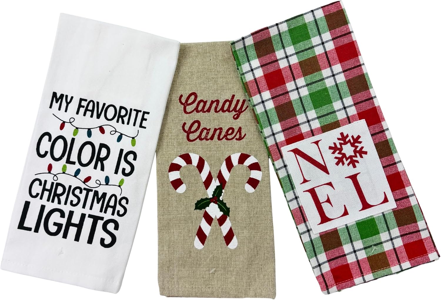 Serafina ホームホリデークリスマスキッチンディッシュハンドタオル &ndash; コットン100%ホワイトベージュ格子柄キャンディケイン