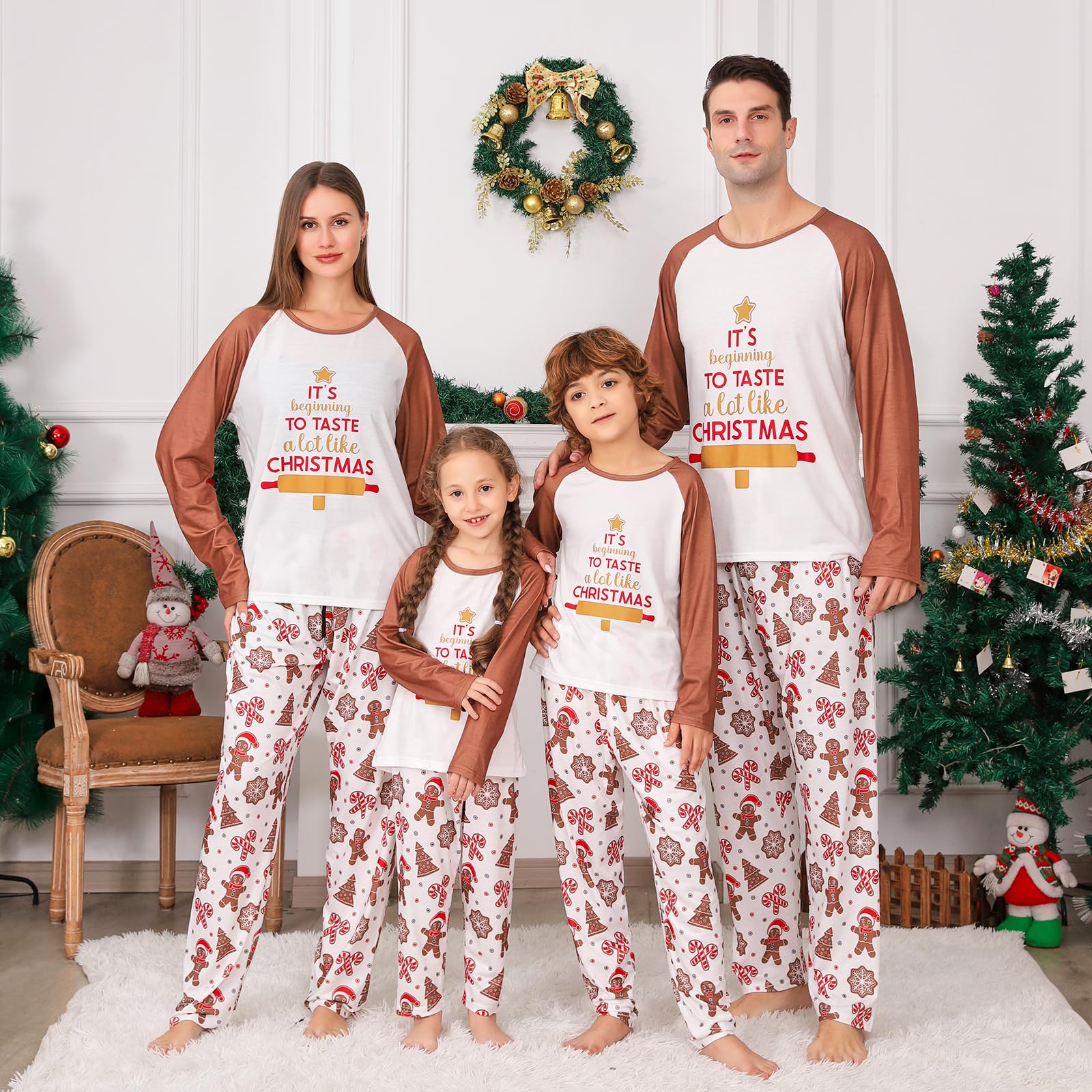 PYAEAS Conjunto de pijamas familiares a juego para Navidad, pijamas de vacaciones, ropa de dormir para adultos, mujeres y hombres, trajes de Navidad