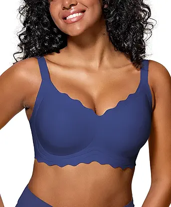 Womens Full Coverage Wire Free Bra - Plus Size Bras with Support and Lift Scalloped Everyday Comfort Bralettes