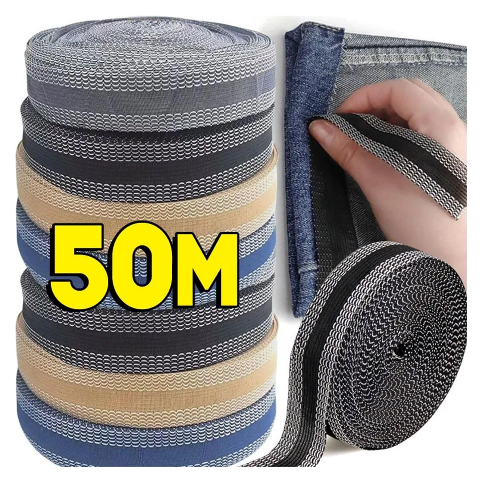 Nastro per orli dei pantaloni 1/50M Autoadesiva Pantaloni Orlo Pasta Nastro Bordo Dei Iron-on Pant Accorciare Riparazione Jean for Tessuto Cucito FAI DA TE(Khaki,50m (10Rolls))