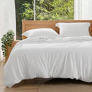 Bedsure Silky Cooling Duvet Cover King Size - 100% Rayon Derived from Bamboo Comforter Cover Set for Hot Sleepers, Breathable & Moisture-Wicking Bedding Set, White