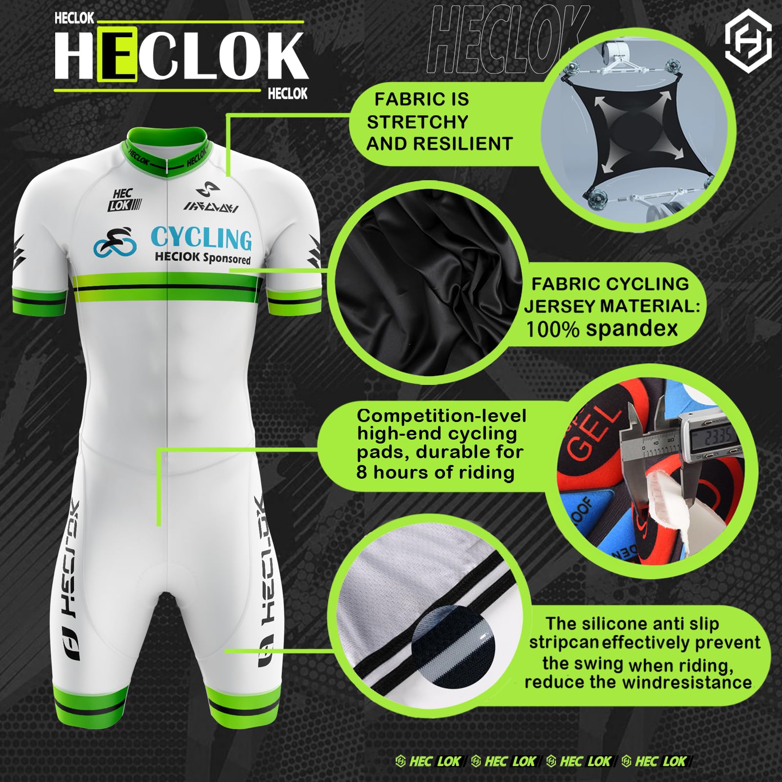 Skinsuit Cyclisme Homme Manches Courtes – 9D Gel, 3 Poches | 9D Gel rembourré, 3 poches arrière, tissu respirant, séchage rapide, pour triathlon, cyclisme et running