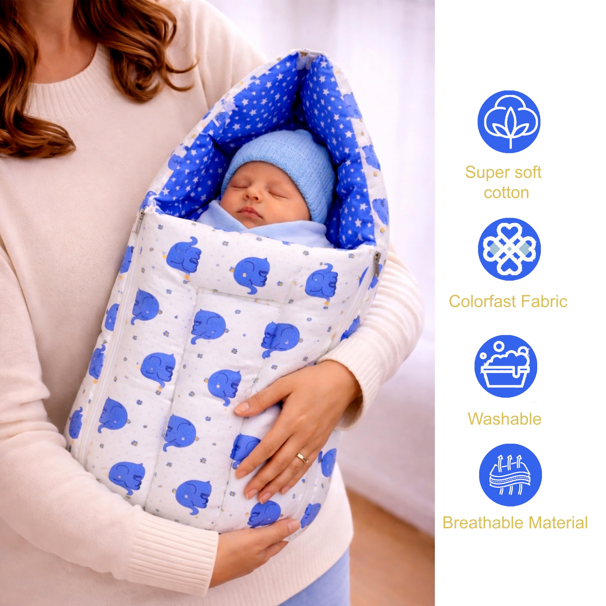 Infantbond Combo of Baby Bedding Set | Baby Bed | Newborn Baby Bedding All (0-6 Months) (Elephant) (3, Blue E) 2