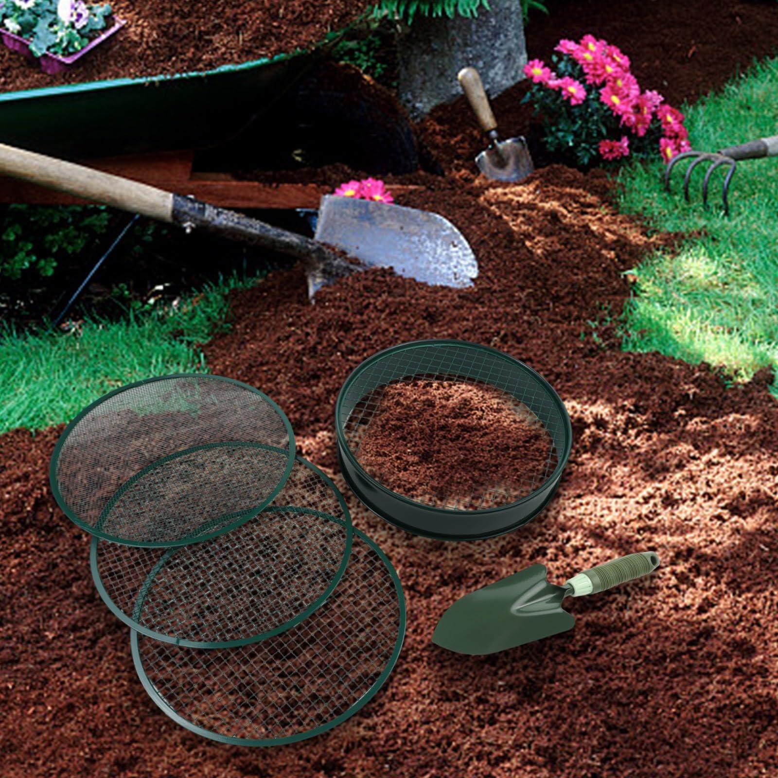 Per setaccio del suolo in acciaio inox pala da giardinaggio schermo orticolo con 4 maglie di dimensioni 3 mm 6 mm 9 mm 12 mm per il filtraggio dei detriti del terreno (telaio dello schermo)