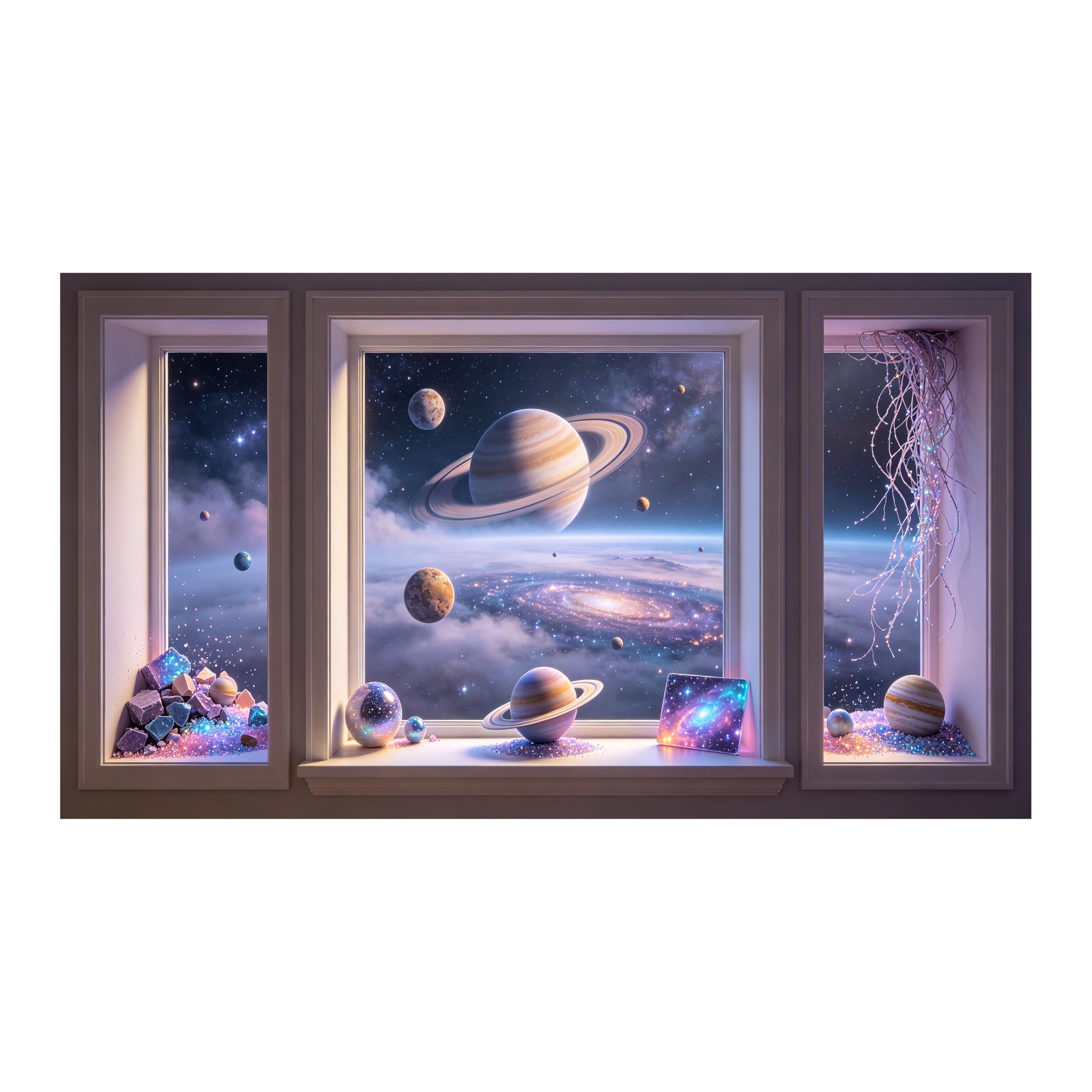 Yzpallescene Art260711176 3D Framed Wall Art Cosmic Galaxy Saturn Window View Surrealism Large Size Selfadhesive Removable Wall Decor Prints Artwork For Living Room Bedroom Office