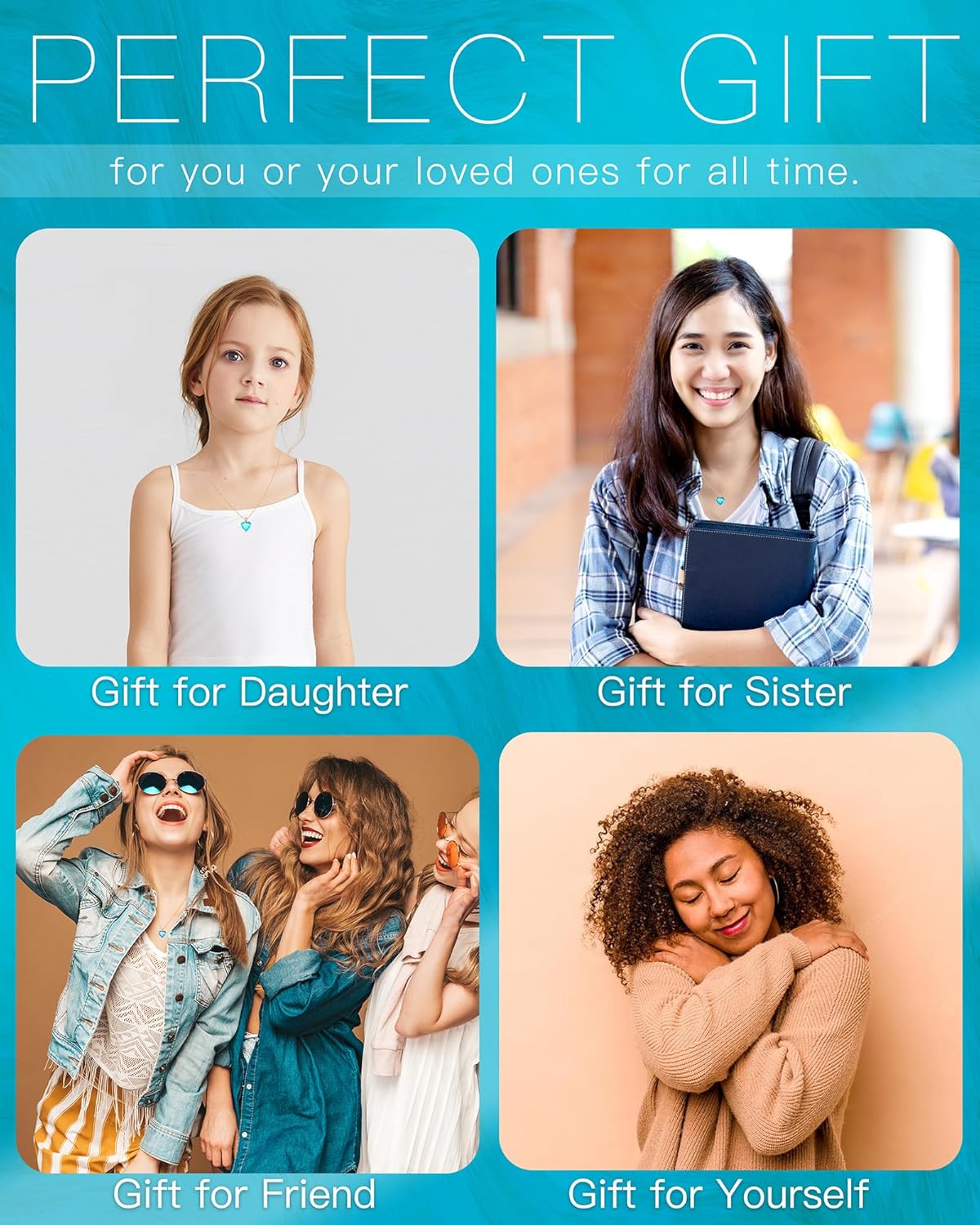 Genuine Birthstone Necklace for Women, Heart Love Necklace, Birthday Gifts for Her - Image 2