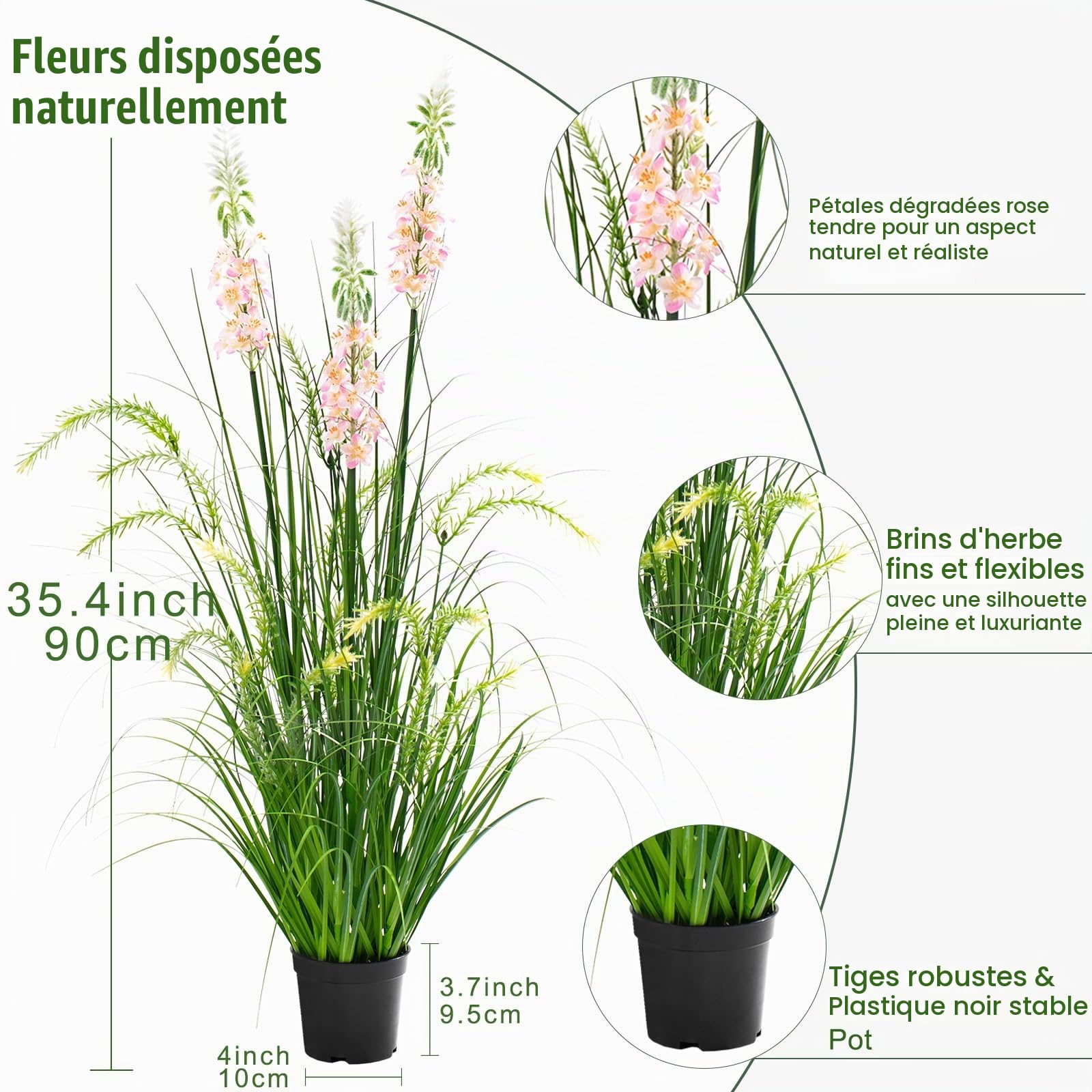 Plante Artificielle de 90cm avec Trois Fleurs Plantes Artificielles Interieur Fausse Plante Exterieur pour Decoration Salon Deco Maison Jardin Bureau Mariage Cadeau de Crémaillère (Lot de 2)