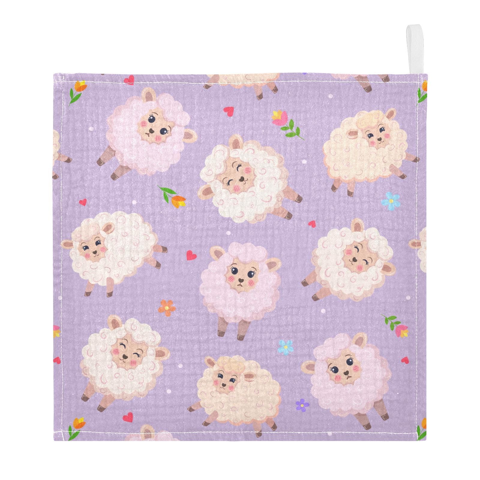 Vvfelixl Muslin Washcloths - Charming Sheeps Baby Burp Cloths, Cotton Face Towel for Newborn Infants, Boys, Girls - Soft and Absorbent, 11.8 X 11.8In, 3 Pack