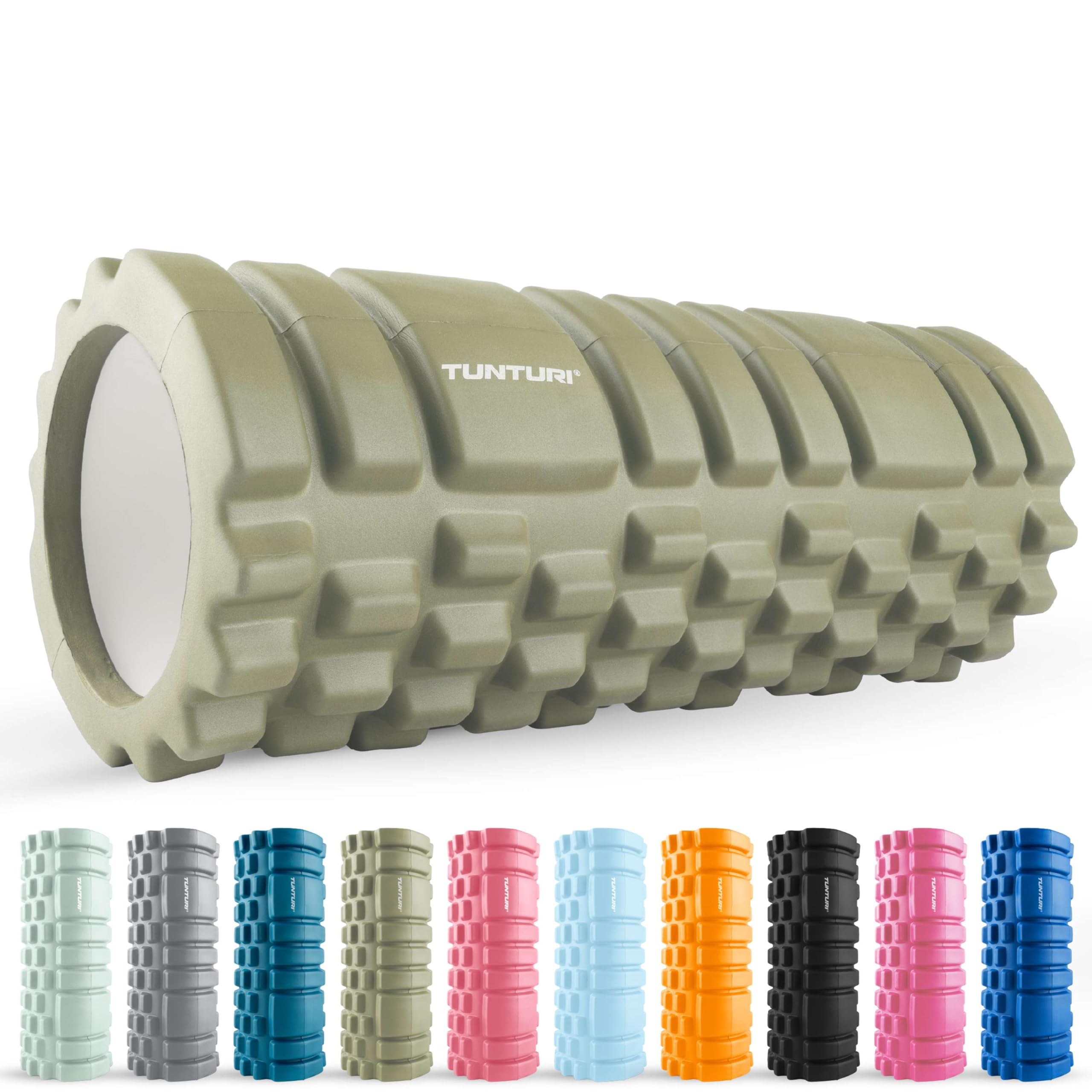 Tunturi Yoga Grid Foam Roller - Back Spine Roller - 33 cm Long in Army Green - Fitness Roller - Back Roller - Includes Free Fitness App