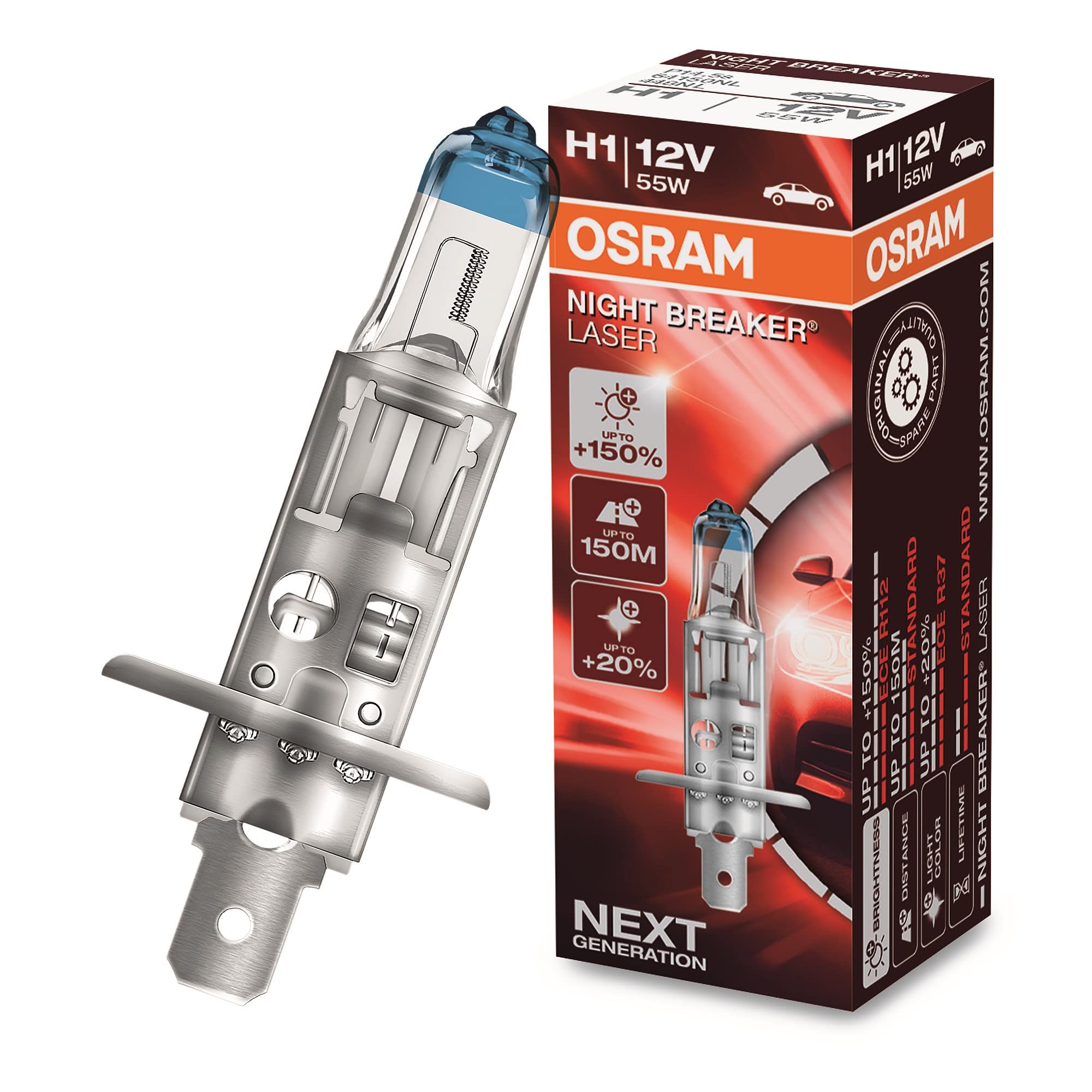 OSRAM Globes Night Breaker Laser (Pk 2) H1 Halogen P14-5s 12V 55W 64150nl-hcb - AfterPay & zipPay Available