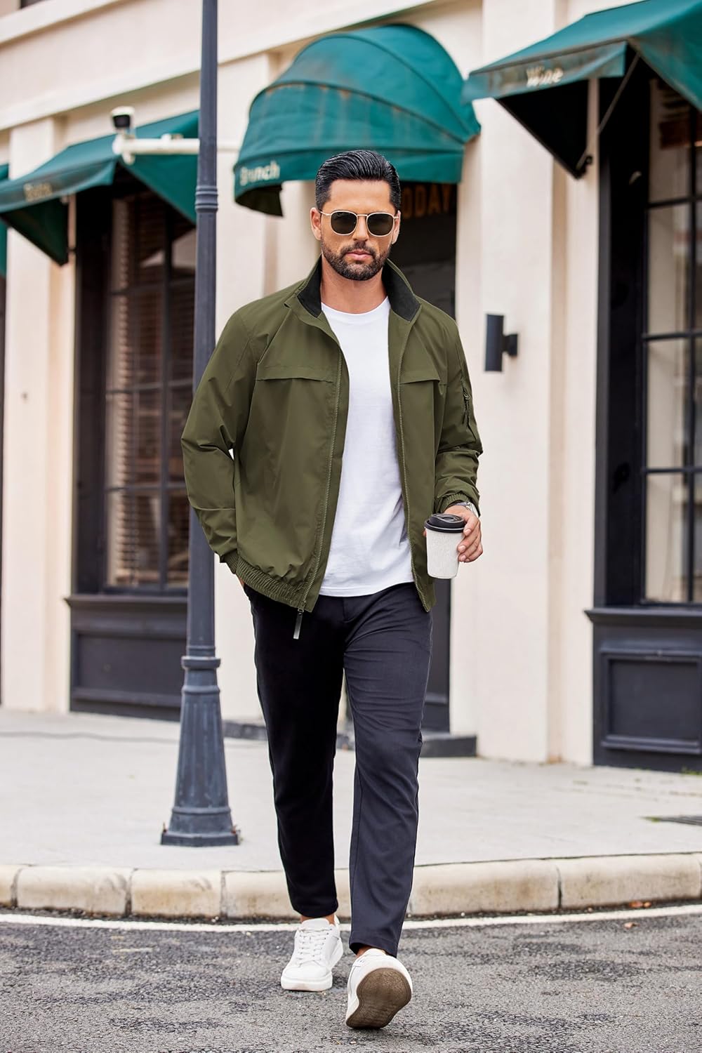 COOFANDY Mens Lightweight Bomber Jackets Stand Collar Windbreaker Softshell Jacket Zip Up Coat for Fall Outdoor - Image 4