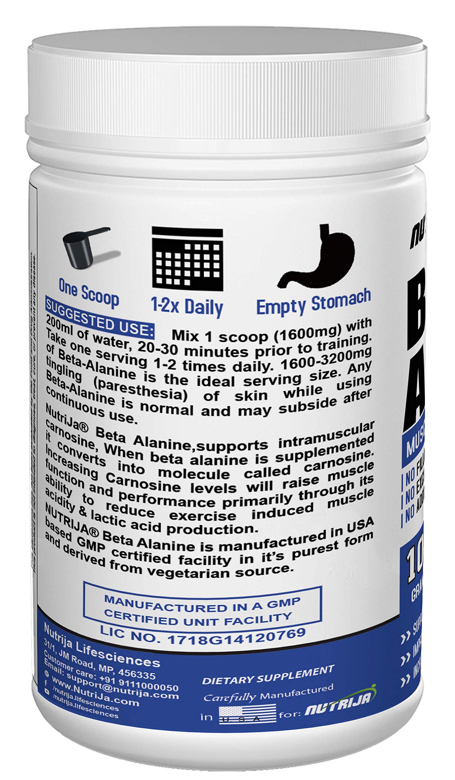 NutriJa Beta Alanine Powder 100g - Unflavoured | Pre Workout Amino Acid Supplement | For High Intensity Training, Workout Endurance & Active Lifestyle | Gym Supplement
