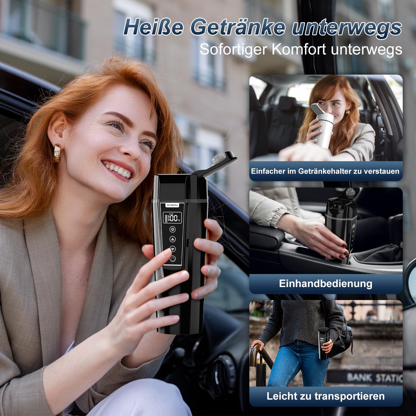 Elektrischer Wasserkocher für das Auto, 12 V/24 V, tragbarer Reisewasserkocher für LKW, Kaffee- und Teemaschine mit Innenmaterial aus Edelstahl 304, Temperaturregelung, 450 ml