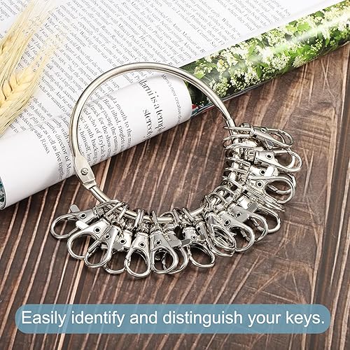 Miniatura 5 de PATIKIL Llavero organizador de llaves de 3.4 pulgadas de diámetro, 1 soporte de gestión de llaves con 20 anillos de hebilla para oficina, plateado