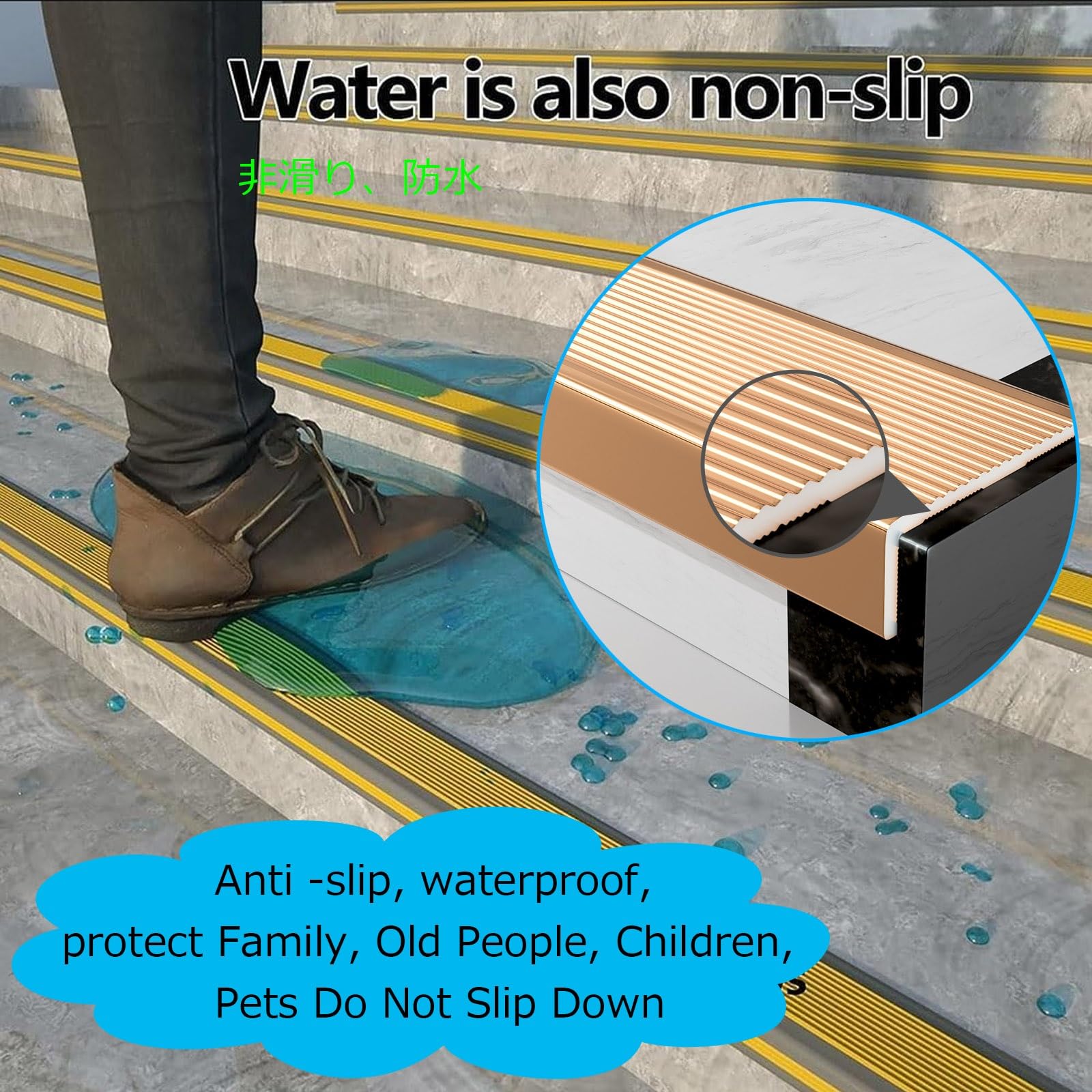 LIYI929GP Extérieur Jardin Nez De Marche Profilé D'escalier, Intérieur Bande Antidérapante Escalier, 90cm Marches D'escaliers Alu Profilé De Protection D'angle, Pour Marches À Bord Droit, Black 7x3CM