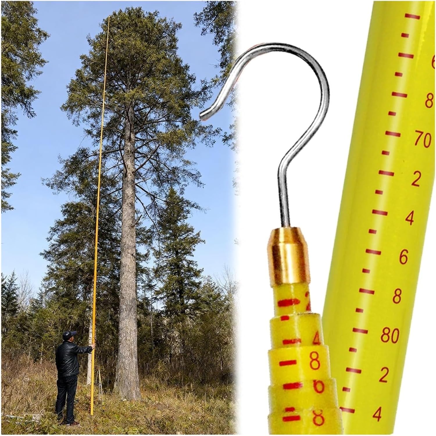 High Voltage Non-Conductive Survey Rods, Telescopic Measuring Pole, 65 ft (20 m), Multicolor Yellow, Ideal for Electrical Testing and Safety Inspections