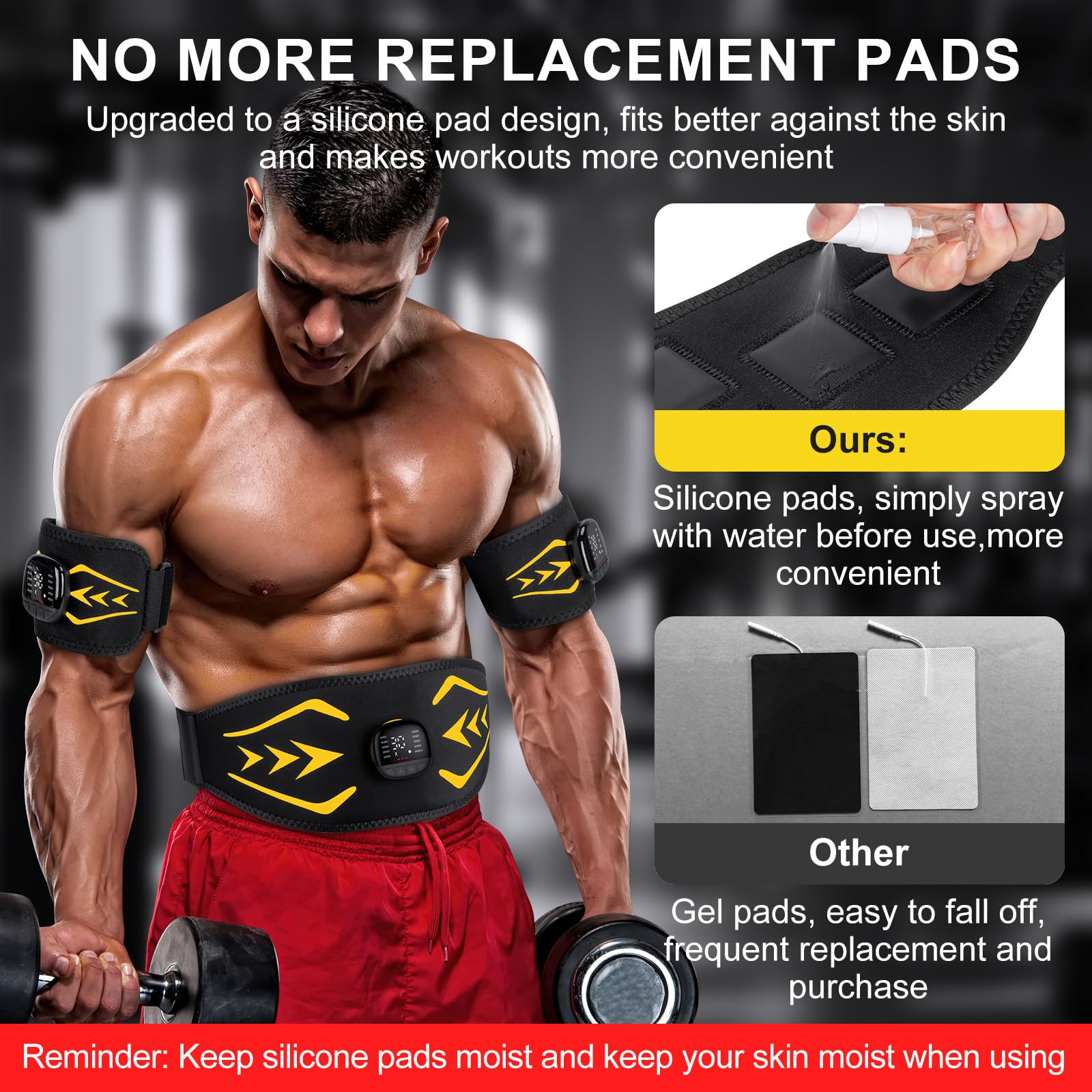 EMS Bauchmuskeltrainer,Bauchmuskeltrainer Elektrisch mit 10 Modi und 30 Intensitäten,USB-Wiederaufladbarer Tragbarer EMS Trainingsgerät, mit Nzeige des Kalorienverbrauchs,für Bauch,Arm,Bein