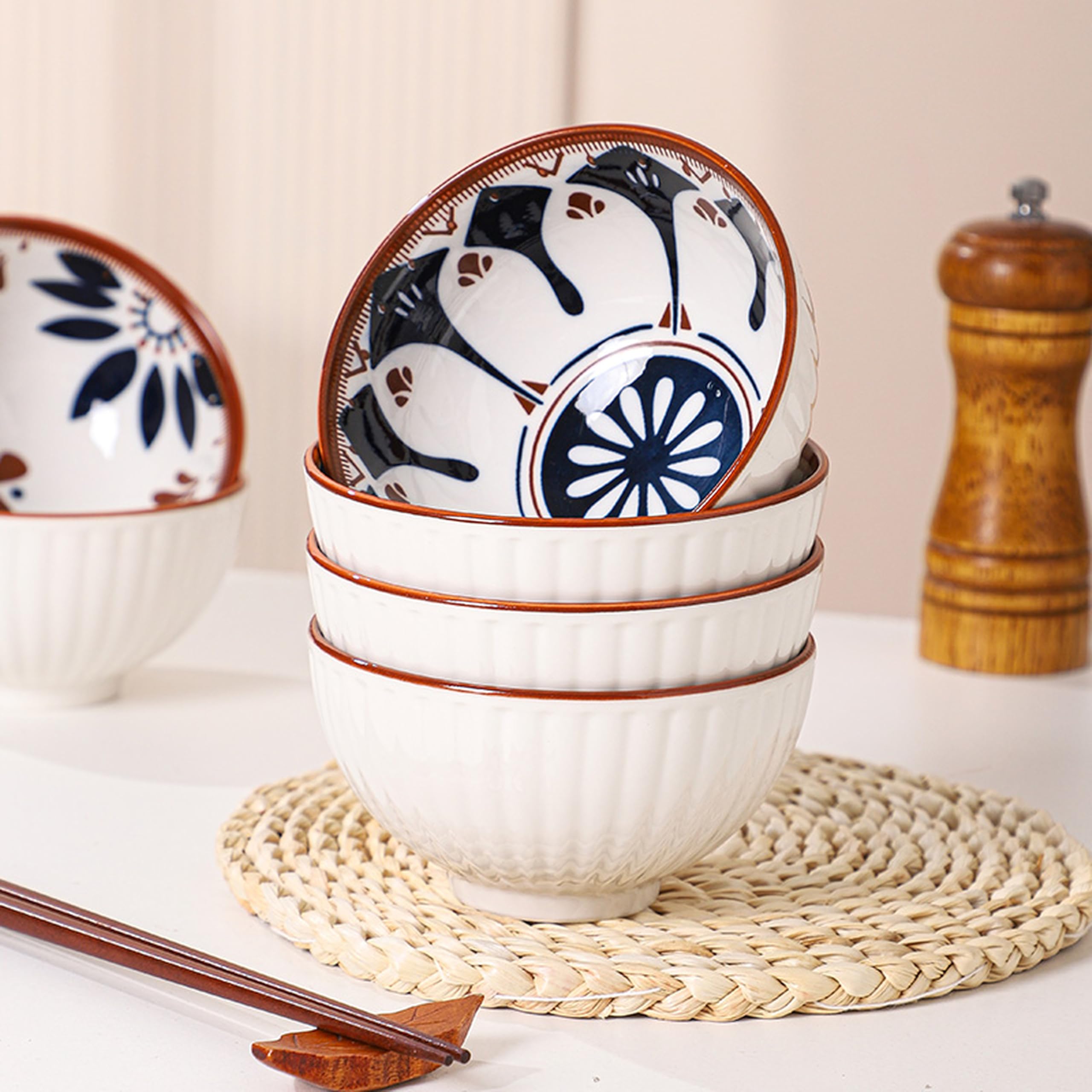 Ceramic Bowl Set - 4 Glossy Serving Bowls -4 Ceramic Bowl Set - 4 Glossy Serving Bowls -4
