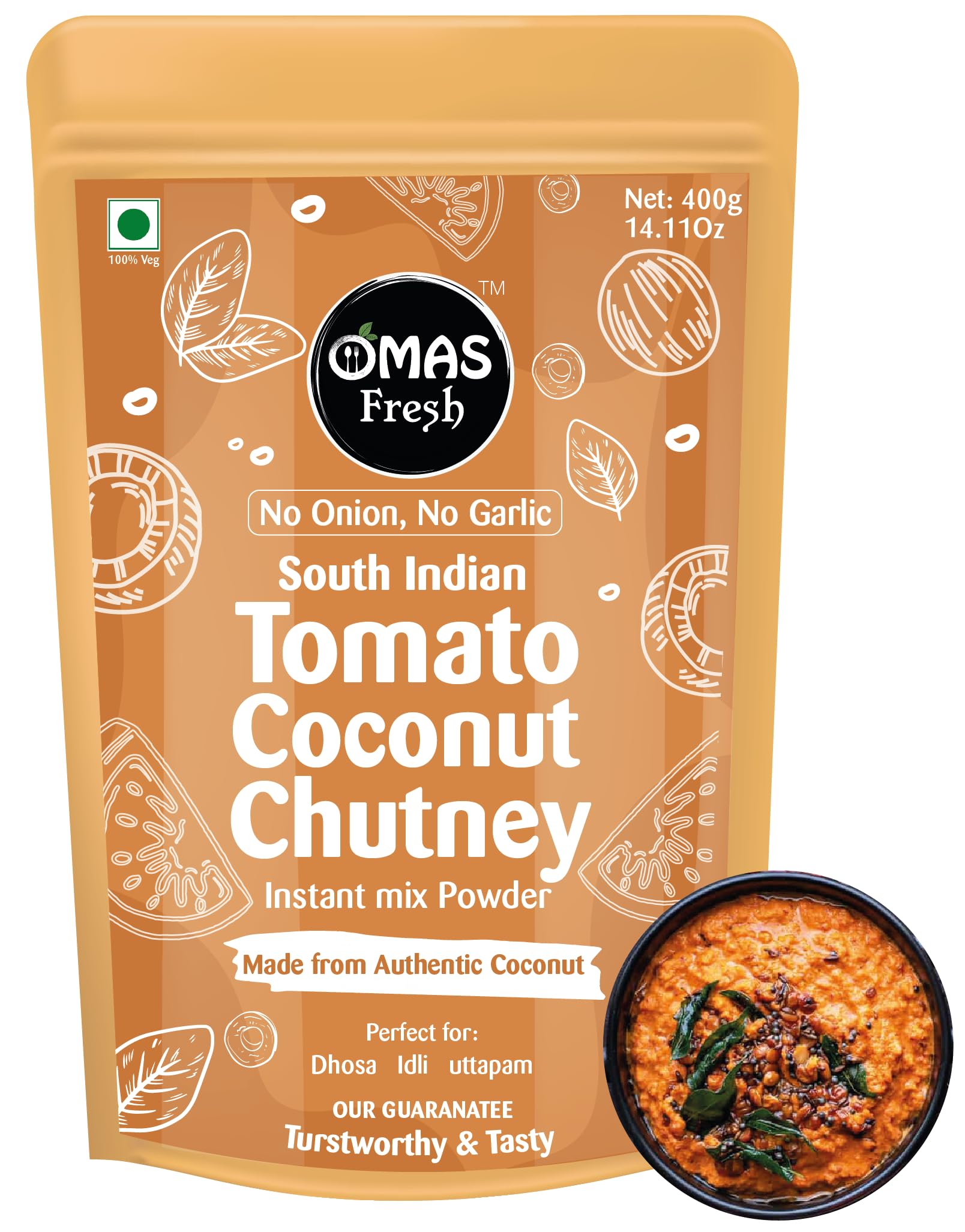 Omas Fresh No Onion, No Garlic South Indian Tomato Coconut Chutney Instant Mix Powder 400g Perfect for Dosa, idli, Uttapam (Just Add Curd/Water to Use) Big Saver Pack (B0D4J4QX5W) Amazon Price History, Amazon Price Tracker