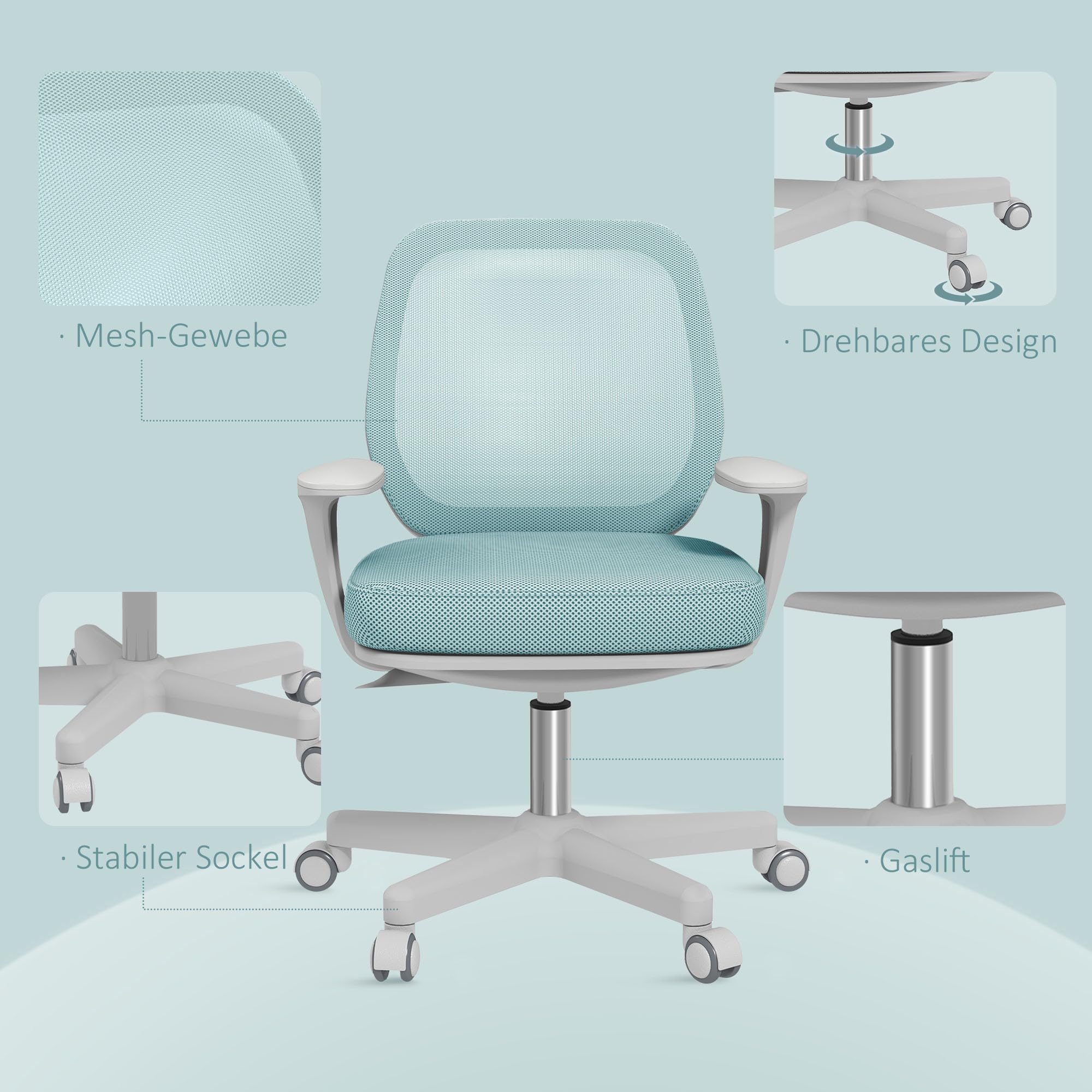 Vinsetto Bürostuhl Ergonomisch mit Drehfunktion für Home-Office Grün | Schreibtischstuhl, Höhenverstellbar, Computerstuhl, Polyester