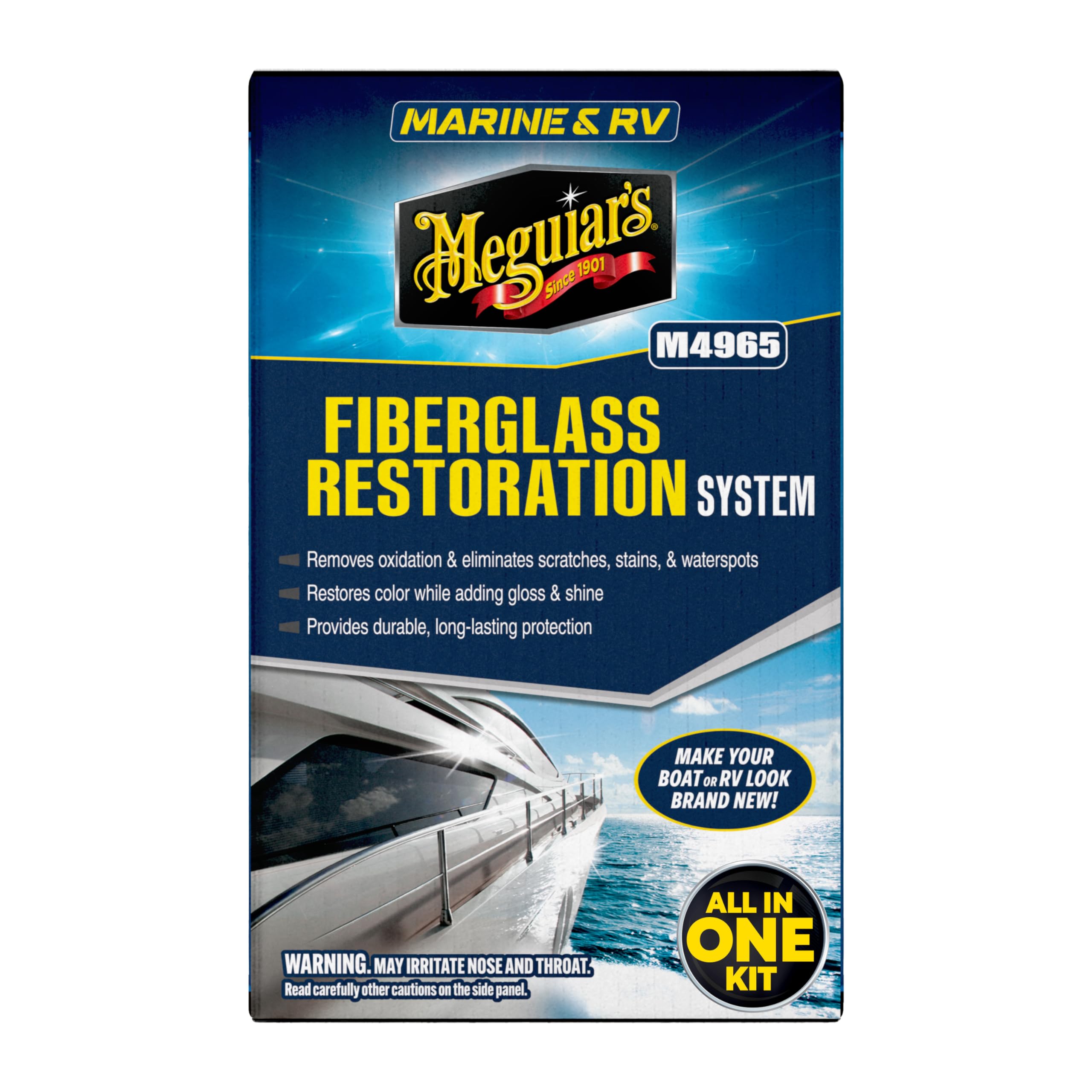 Meguiar's Marine/RV Fiberglass Restoration System, Boat Fiberglass Repair Kit with Oxidation Remover, Boat Polish and Boat Wax - 3 Count (1 Pack)