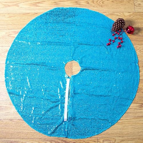 Falda de árbol de Navidad azul de 48 pulgadas, falda de árbol de lentejuelas grande de 48 pulgadas, tapete redondo de Navidad, decoración de feliz