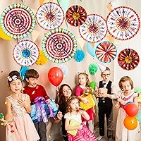 Vista 6 de Outus 9 abanicos de papel colgantes de carnaval, decoración de animales de circo, abanicos de papel para decoración de aula, carnaval, tema